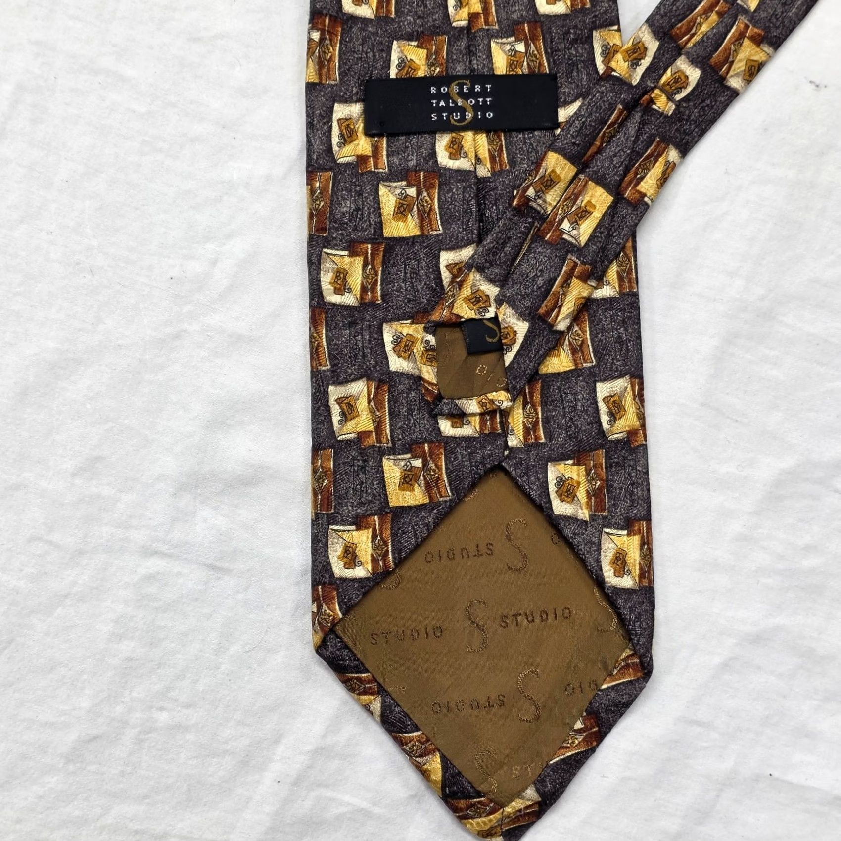 Robert Talbott Robert Talbott Studio Silk Necktie Mens Gray Geometric USA Stylish Artsy Tie 58" Silk Woven Classic Narrow Width 4" Pre-Owned Mens Tie Size ONE SIZE - 5 Thumbnail