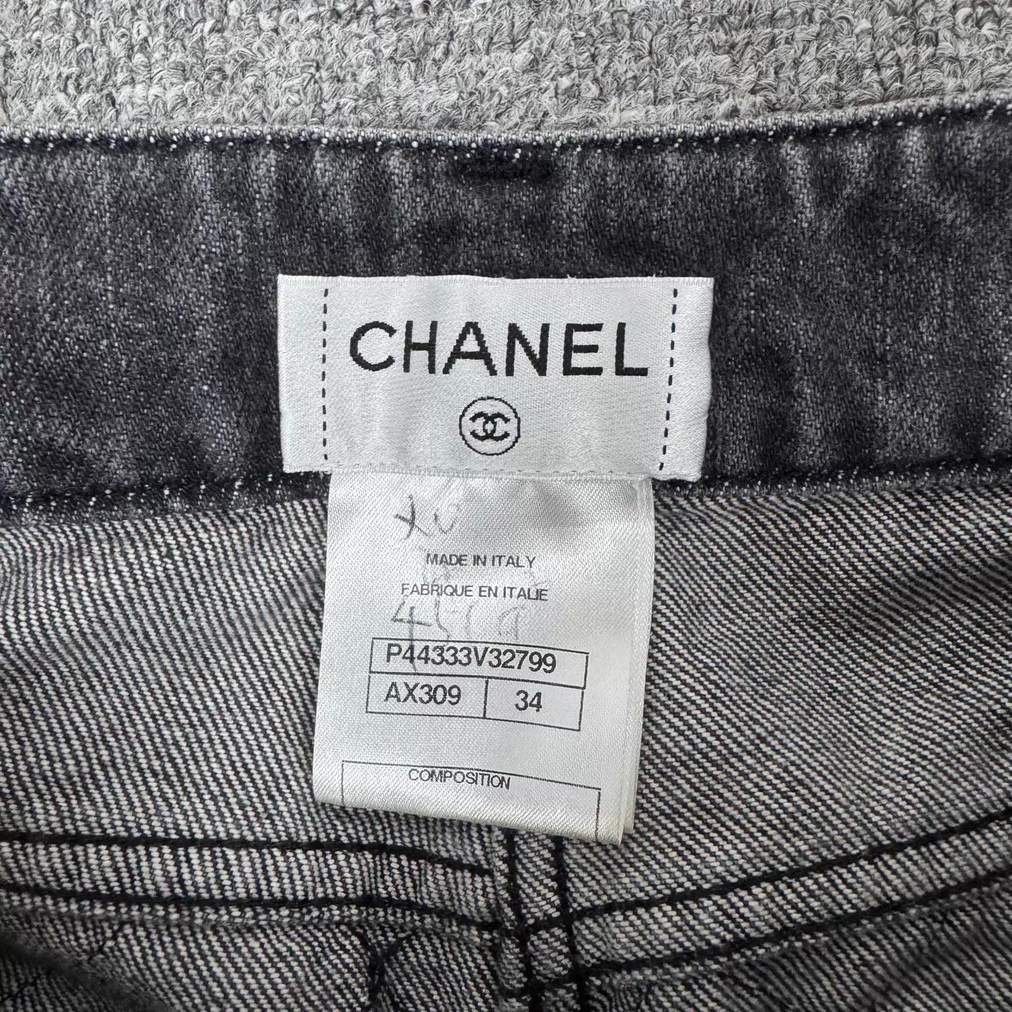 Chanel Chanel Quilted Black & Gray Women's Straight Leg Jeans 34 Size 25" / US 0 / IT 36 - 5 Thumbnail