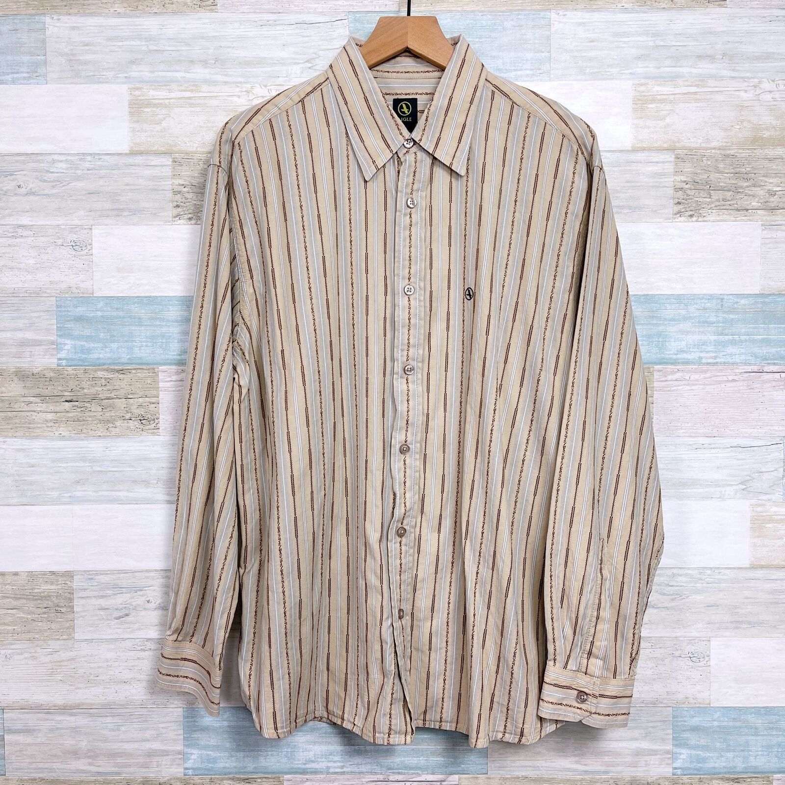 Aigle AIGLE Embroidered Striped Button Front Shirt Beige Mens L Size US L / EU 52-54 / 3 - 1 Thumbnail