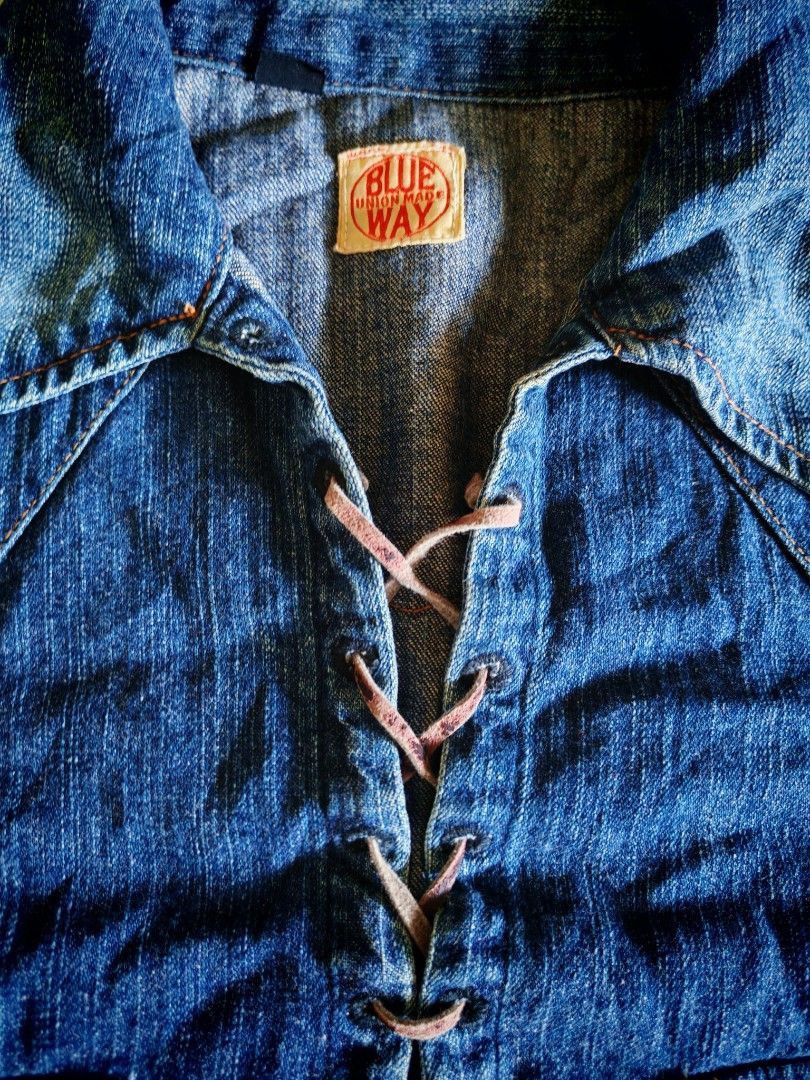 Japanese Brand 🔥 Blue Way Union Made Lace-Up Denim Shirt (Made in Japan) Size US L / EU 52-54 / 3 - 6 Thumbnail