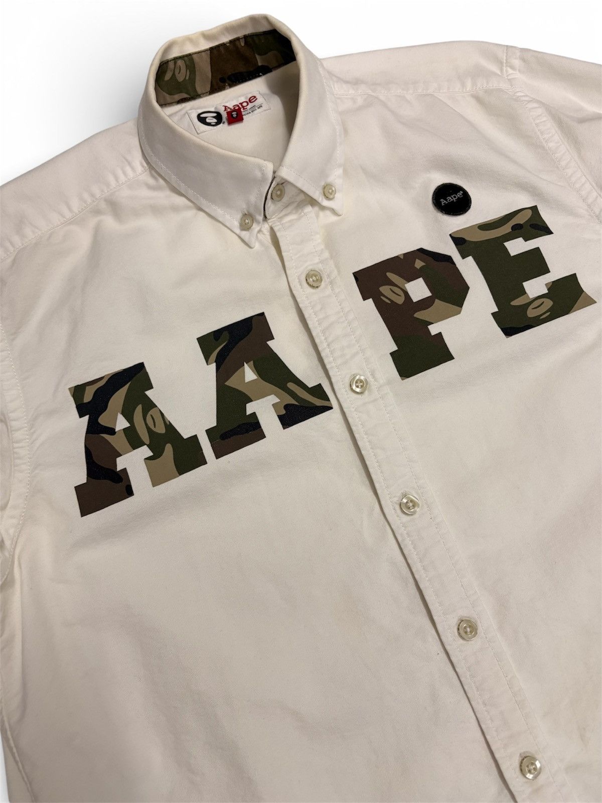 Aape BAPE Camo Logo Oxford Button-Up Shirt (White) Size US L / EU 52-54 / 3 - 3 Thumbnail