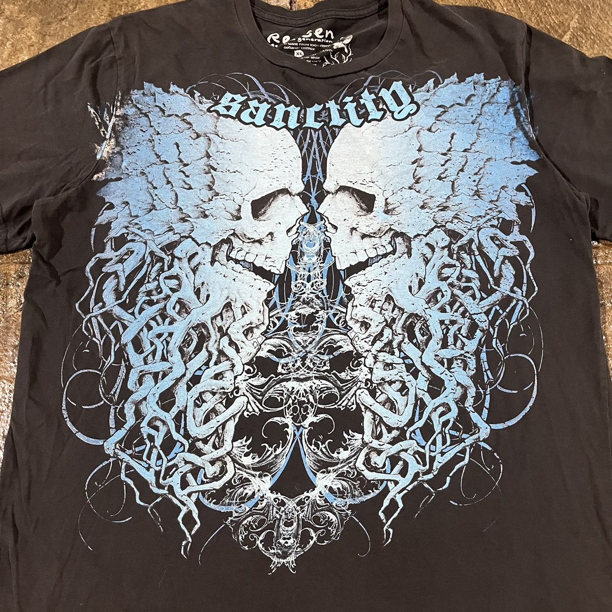 Affliction × Tapout × Vintage Crazy Y2K Affliction Style Skull Punk Cybergoth Skater Shirt Size US L / EU 52-54 / 3 - 3 Thumbnail