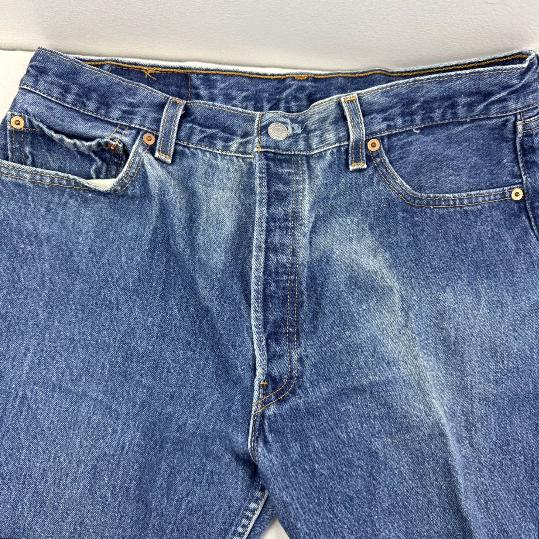 Levi's VINTAGE Levi's 501 Jeans Adult 35x34 Button Fly Straight Leg USA Hipster Blue Cotton Mens Size US 35 - 3 Thumbnail