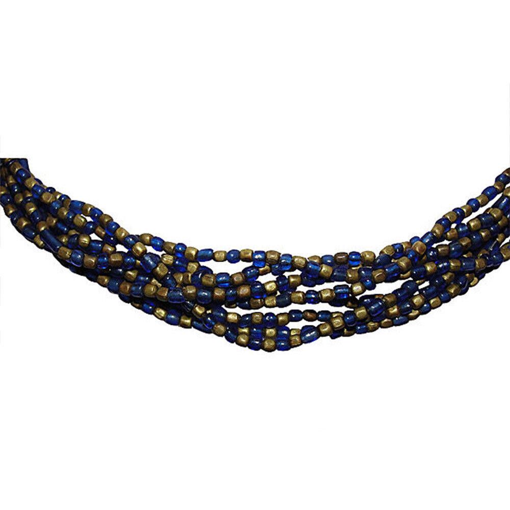 Designer India Blue Glass & Brass Bead Necklace Size ONE SIZE - 2 Thumbnail