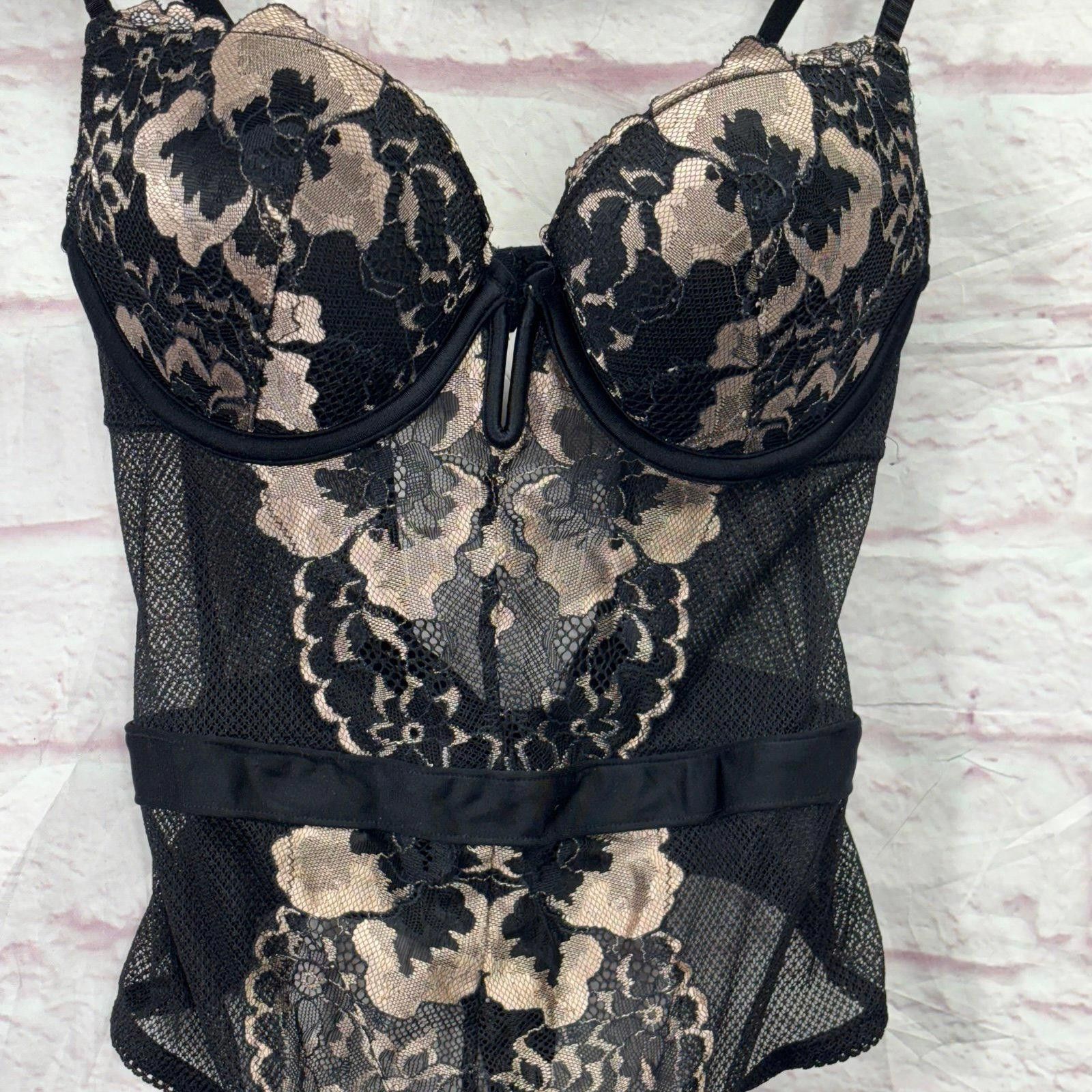 Alden Auden XS Black Floral Lace Mesh Underwire Bodysuit Lingerie Size XS / US 0-2 / IT 36-38 - 4 Thumbnail