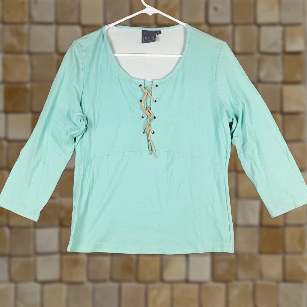 Vintage VINTAGE LBH Blouse Shirt Casual Long Sleeve Crew Lace Up 90s Blue Women's Small Size S Shirt Women Size S / US 4 / IT 40 - 1 Thumbnail