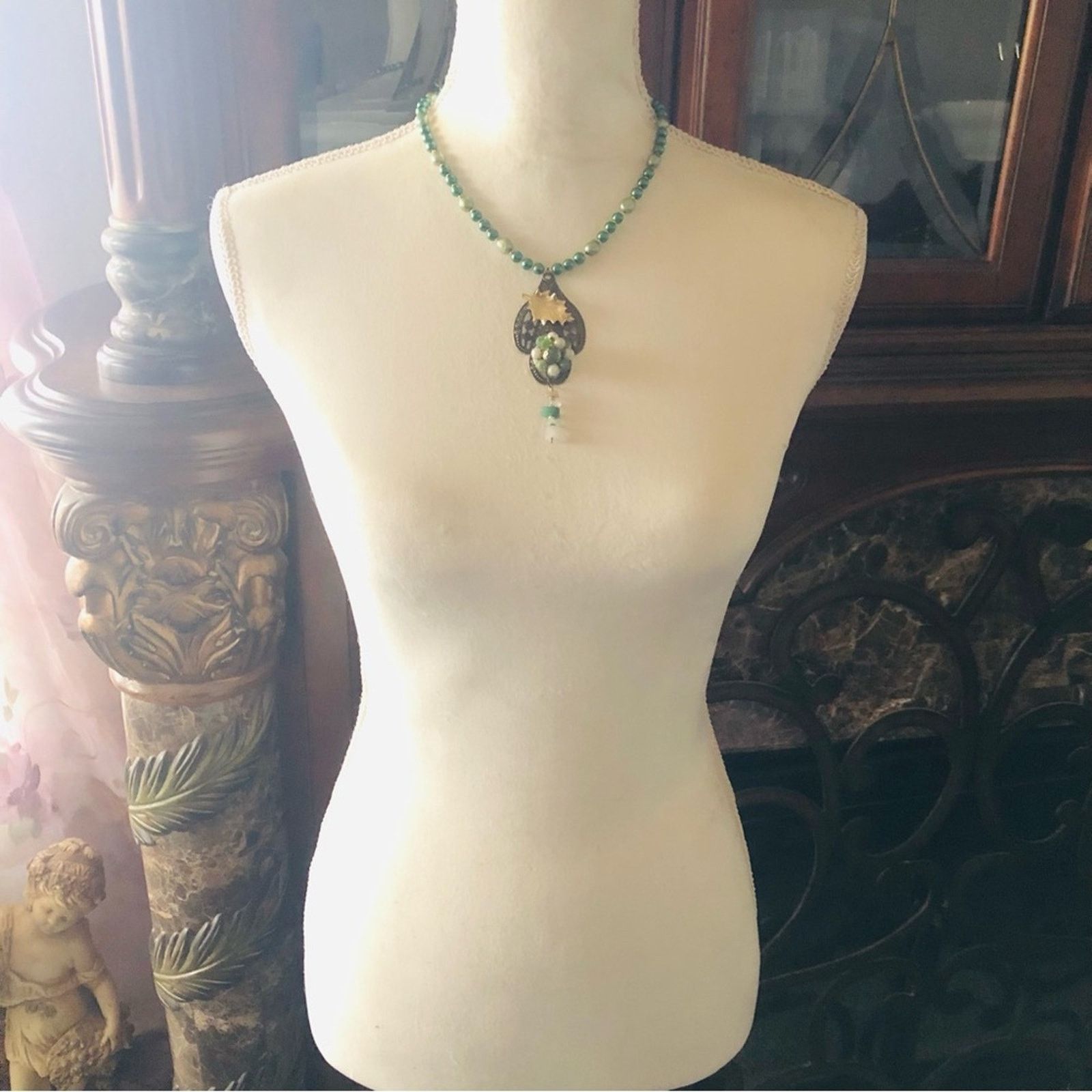 Handmade Handcrafted repurpose sage freshwater Pearl necklace Size ONE SIZE - 6 Thumbnail
