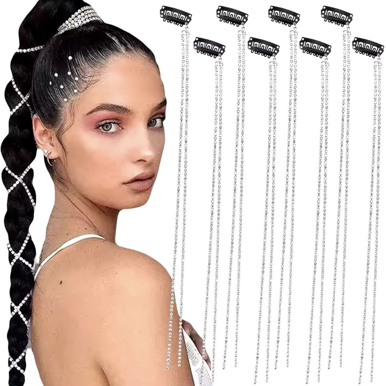 Guess 1pc Guess crystal diamonds paved sliver double tassel Hair Size ONE SIZE - 9 Thumbnail
