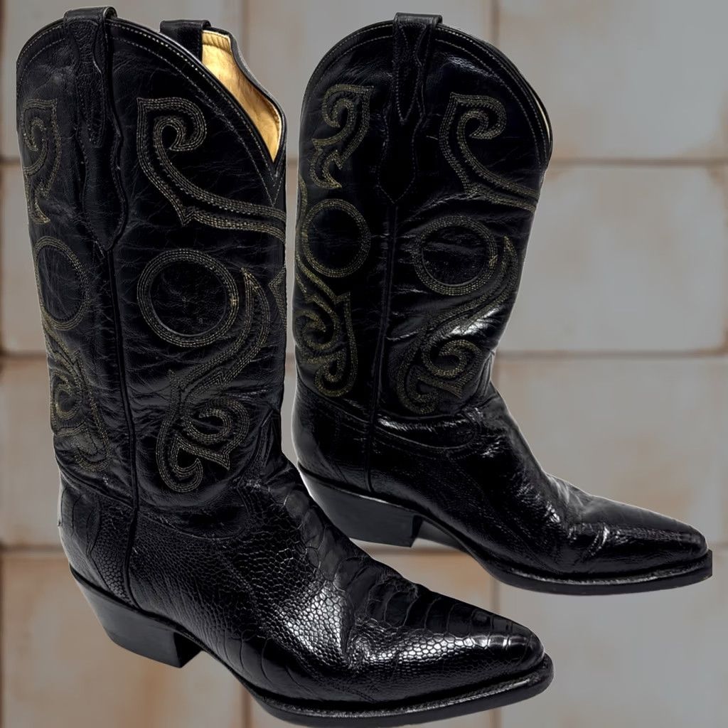 Vintage VINTAGE Dos De Oro Exotic Western Boot Ostrich Mens Size 7 Black Gold Mexico Size US 7 / EU 40 - 1 Thumbnail