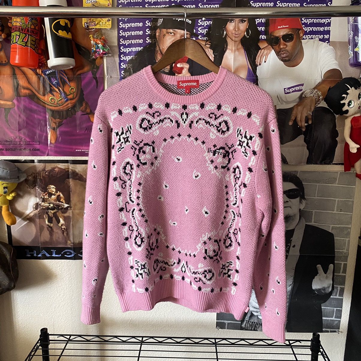 Supreme Supreme Bandana Sweater Crewneck Paisley Pink 2018 Box Logo |  Grailed