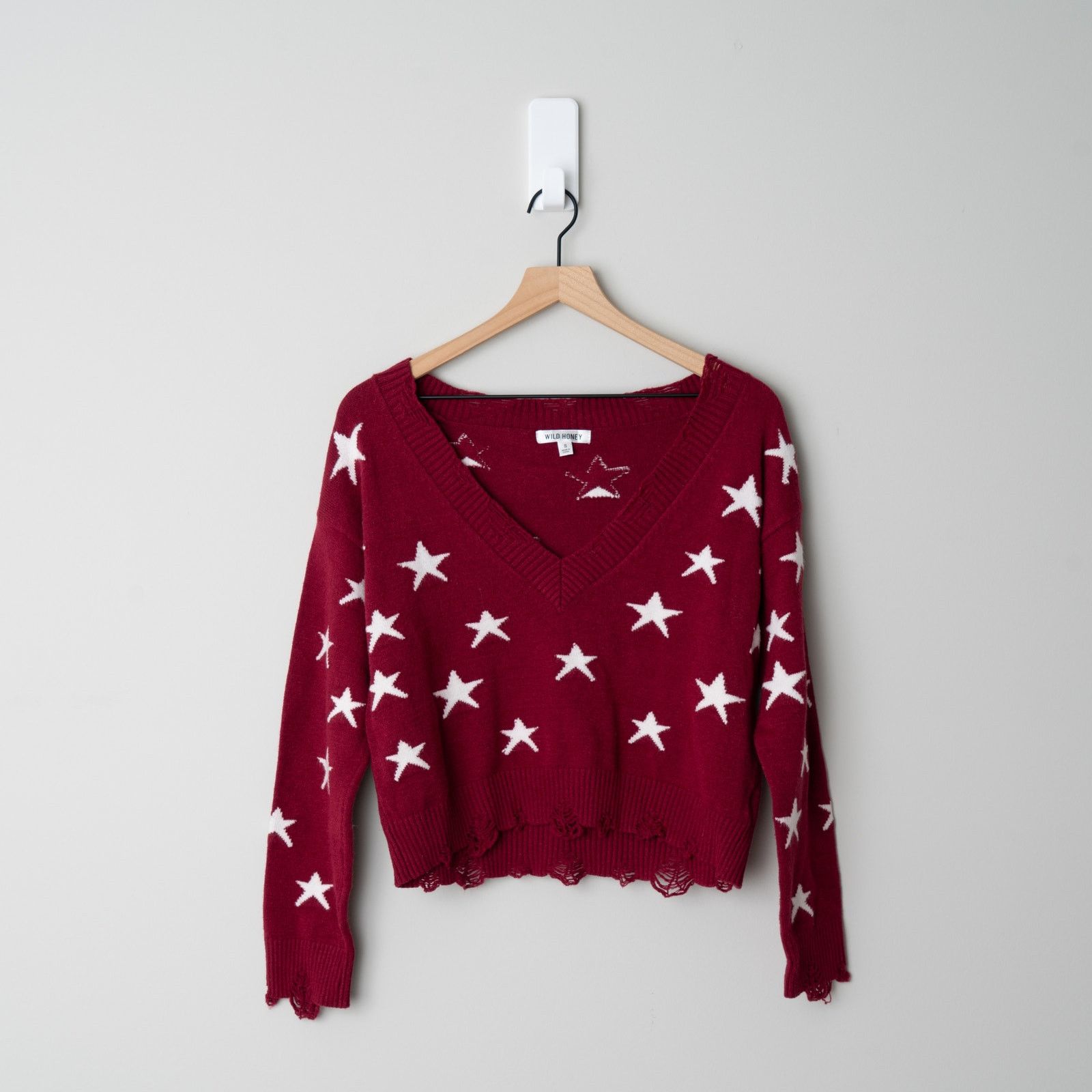 Other Wild Honey Star Pattern V-Neck Sweater Pullover Long Sleeve Size S / US 4 / IT 40 - 3 Thumbnail