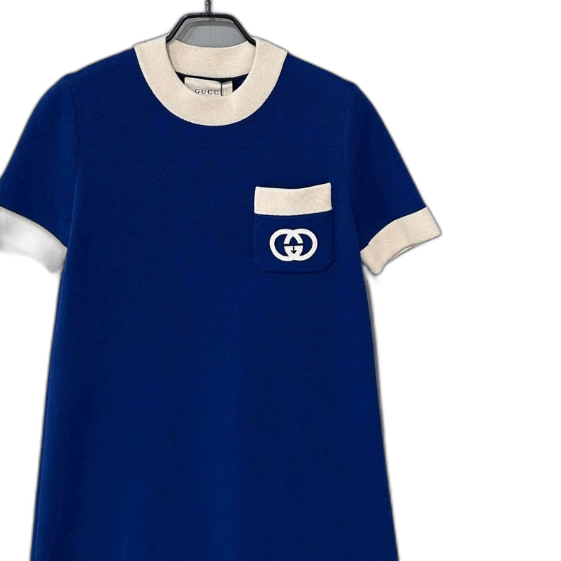 Gucci Blue and White Color Block Dress Size 42" / US 20 - 1 Thumbnail
