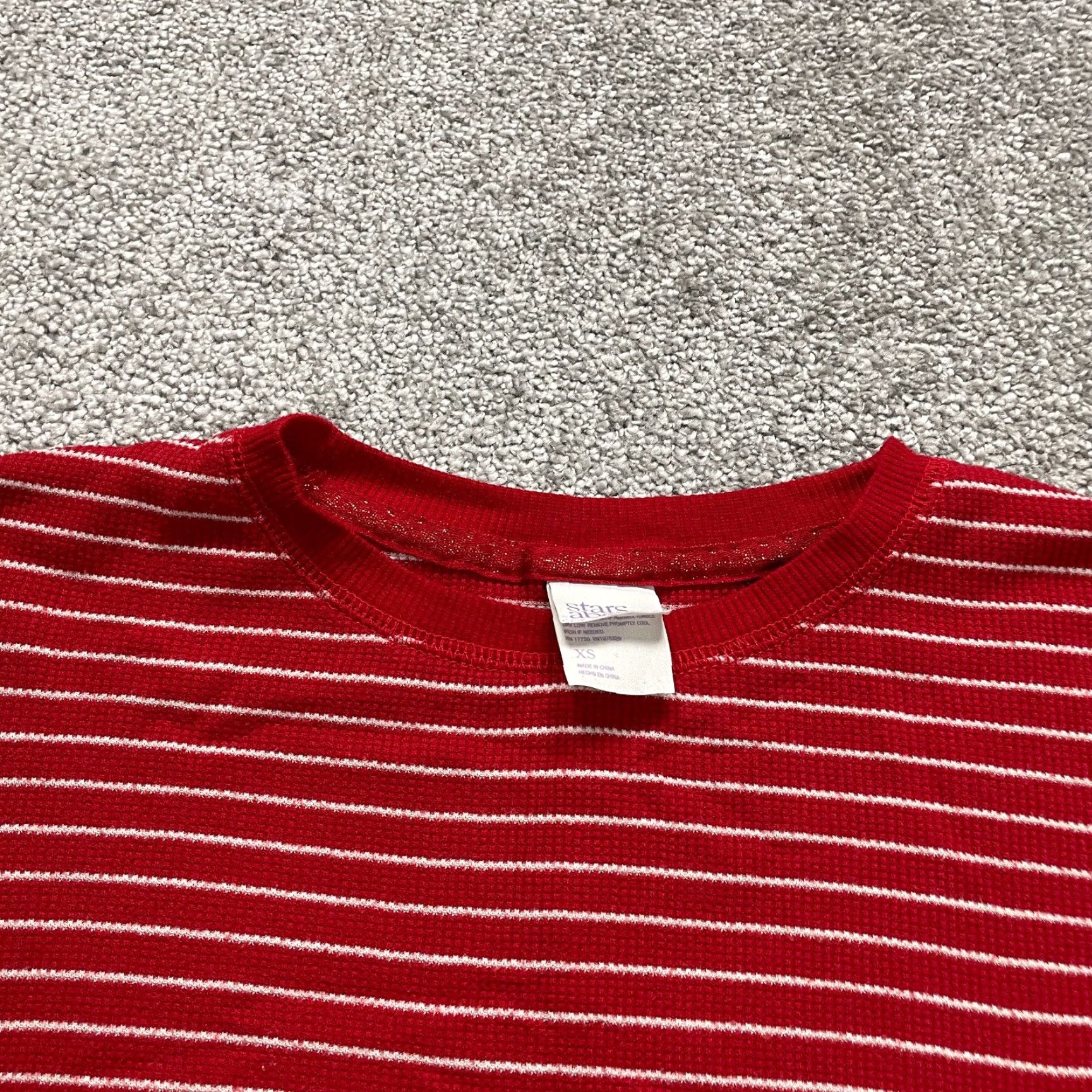 Vintage Stars Above Top Womens XS Red Striped Knit Long Sleeve Crew Neck Pajama Loung Size XS / US 0-2 / IT 36-38 - 3 Thumbnail