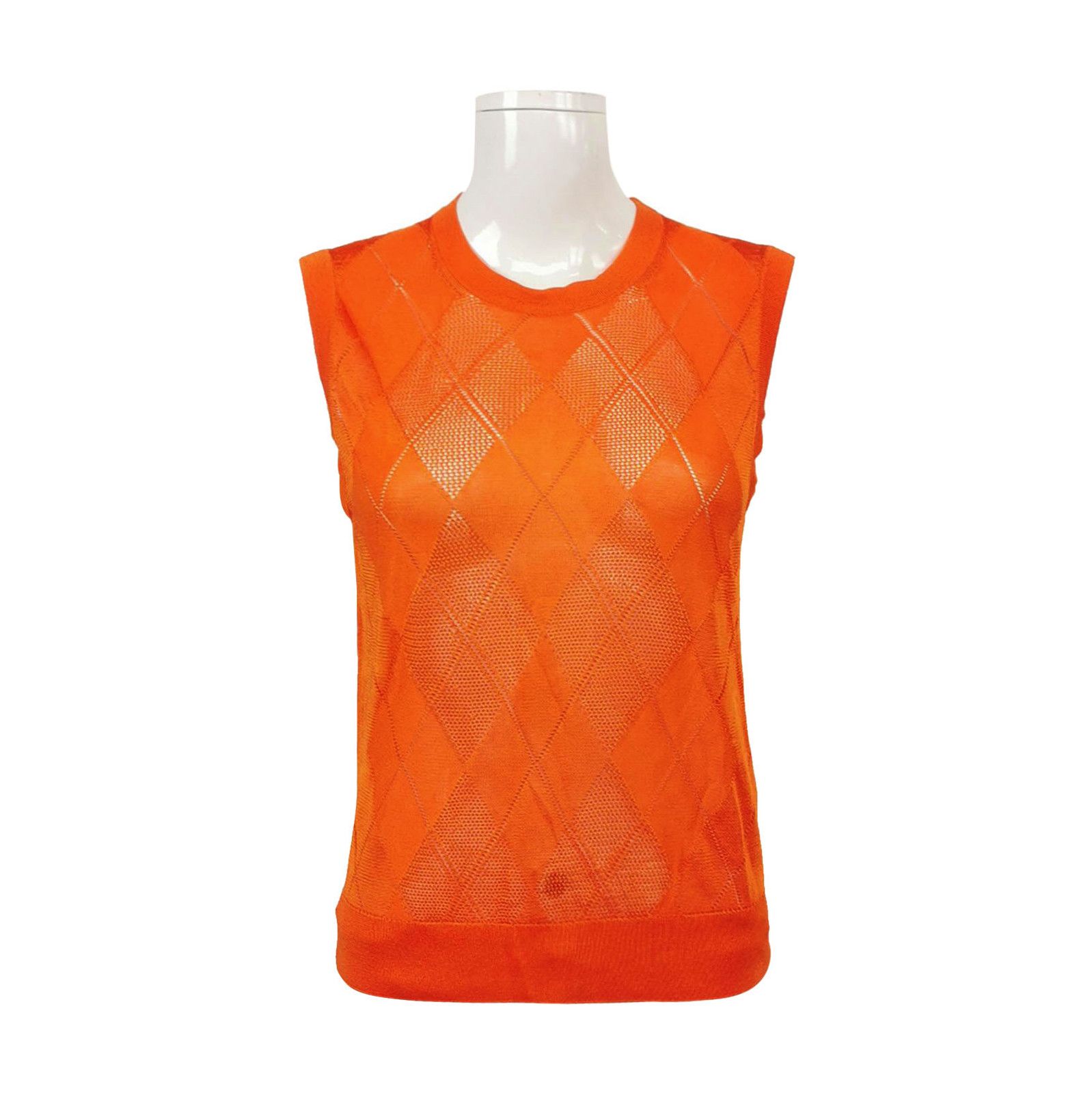 Burberry Burberry Sleeveless Diamond Pattern Orange Top 0079 Size US M / EU 48-50 / 2 - 1 Thumbnail