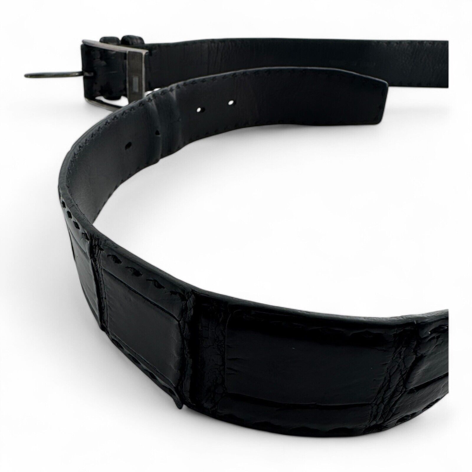 Kiton Kiton Napoli Black Leather Crocodile Belt Men's sz 46 $1900 Size 46 - 4 Thumbnail