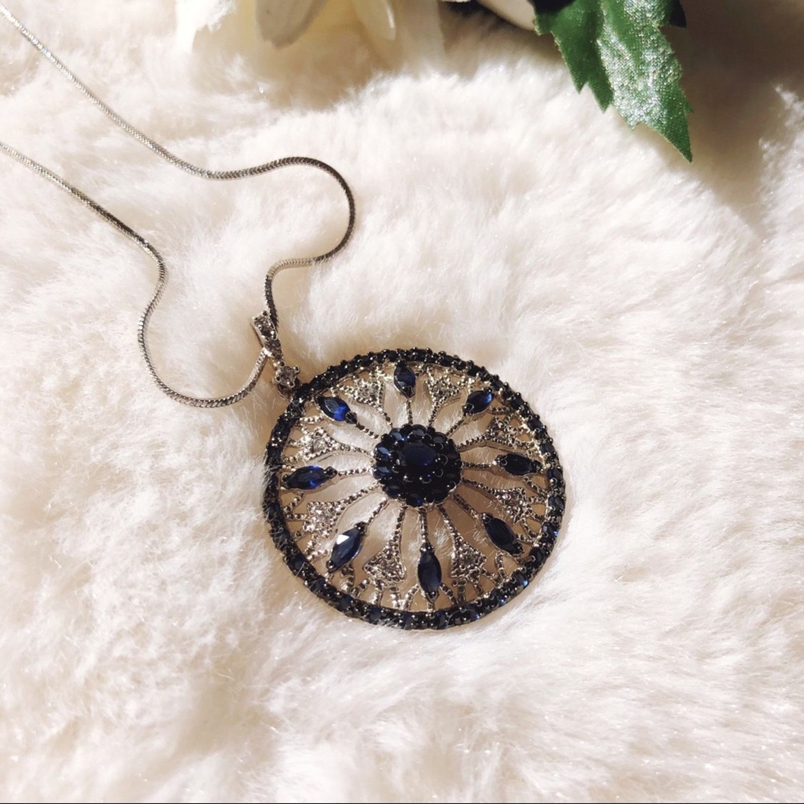 Other Blue and Silver Circle Flower Outline Necklace Size ONE SIZE - 3 Thumbnail