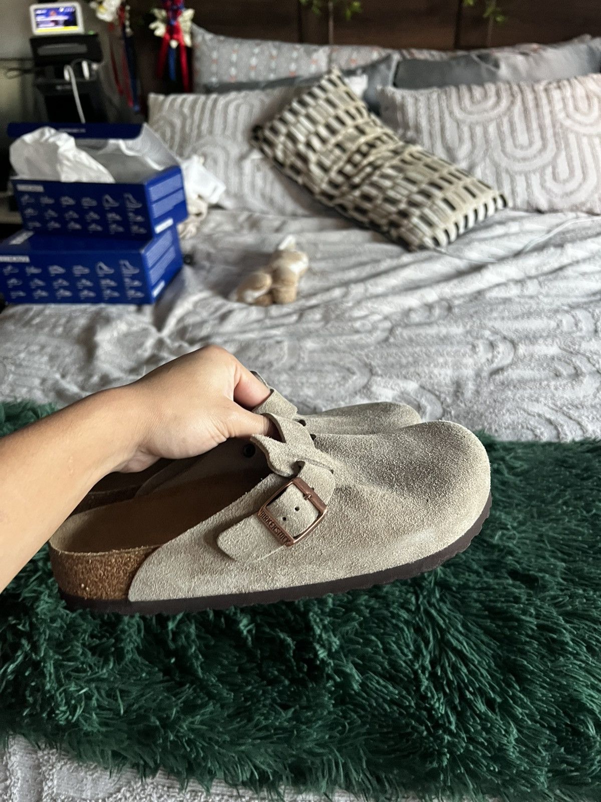 Birkenstock NEW BIRKENSTOCK BOSTON TAUPE YELLOW WRITING 42 L