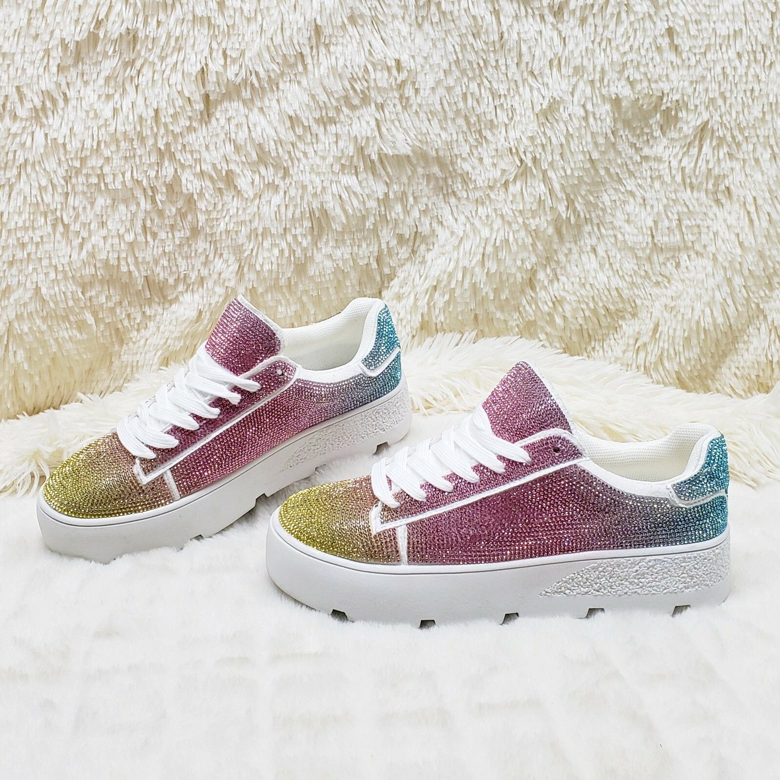 Other CR Diamond Queen Pastel Ombre Rhinestone Lace Up Platform Bl Size US 5 / IT 35 - 1 Thumbnail