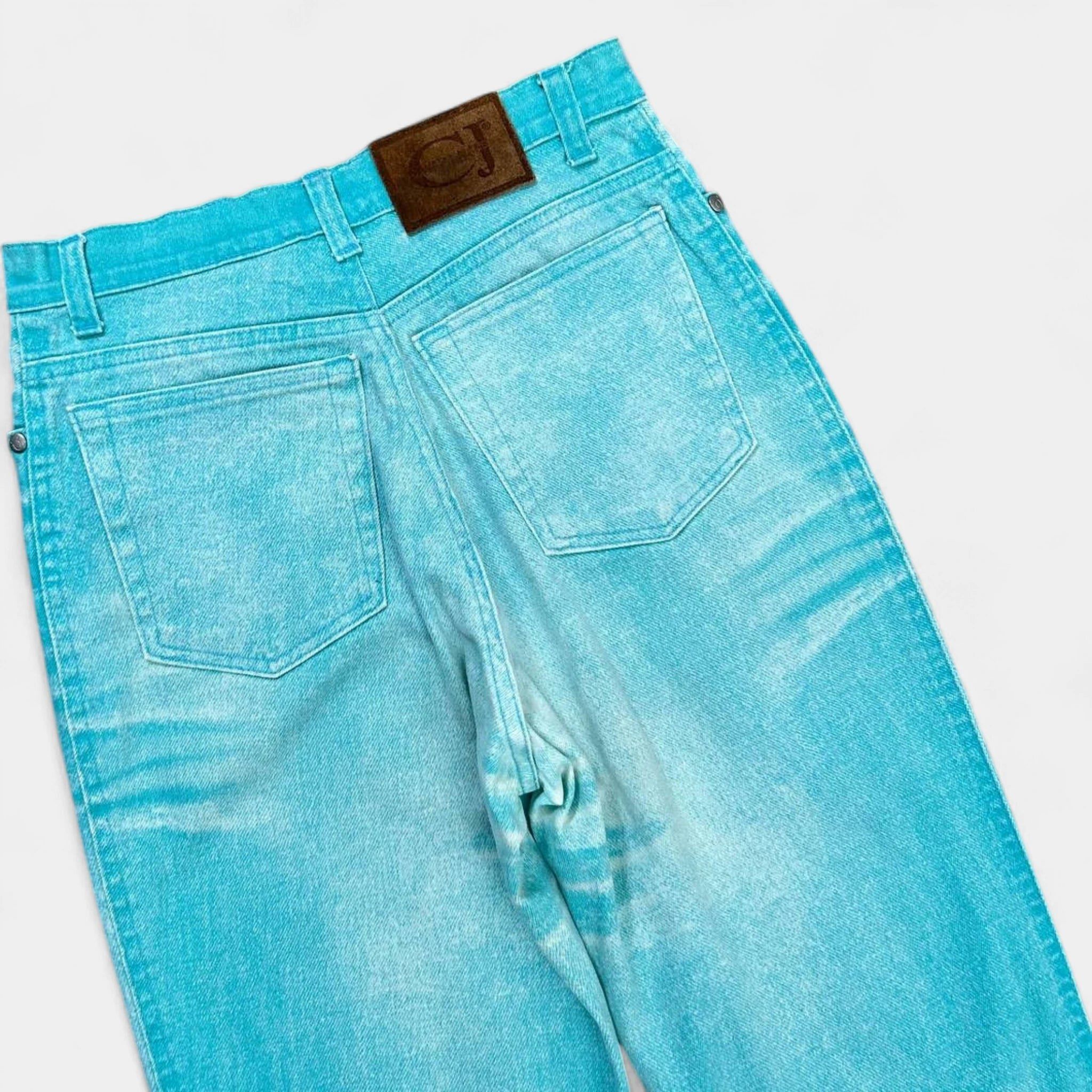 Roberto Cavalli Cavalli Jeans 2000's Turquoise Printed Effect Denim Pants Size US 31 - 6 Thumbnail
