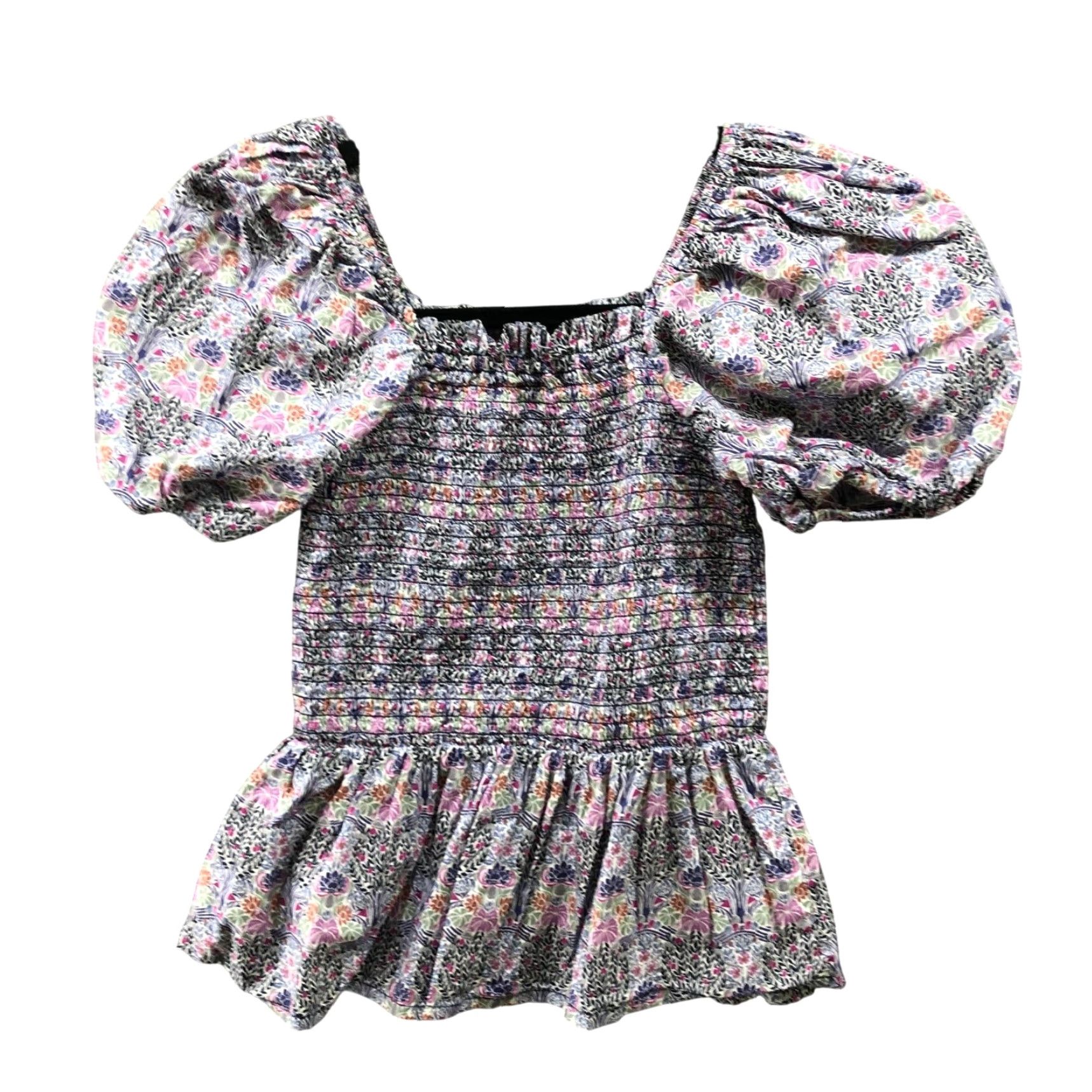 J.Crew J. Crew Blouse XXS Purple Puff Sleeve Square Neck Smocked Peplum Floral Cotton Liberty Of London Womens Size XXS / US 00 / IT 34 - 2 Thumbnail