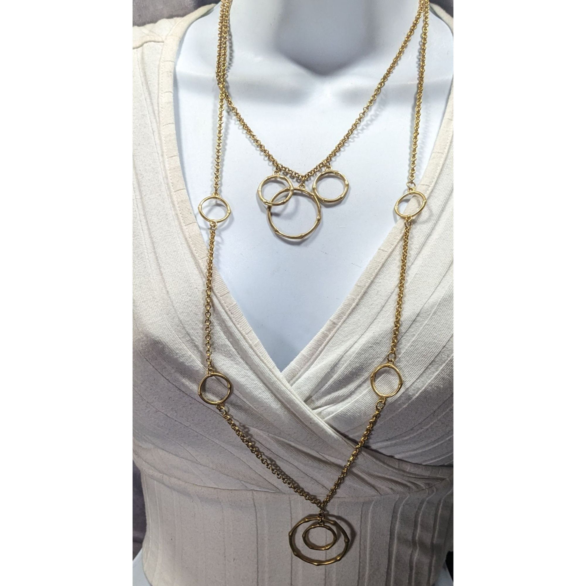 Other Layered Geometric Ring And Chain Gold Tone Necklace Size ONE SIZE - 1 Thumbnail