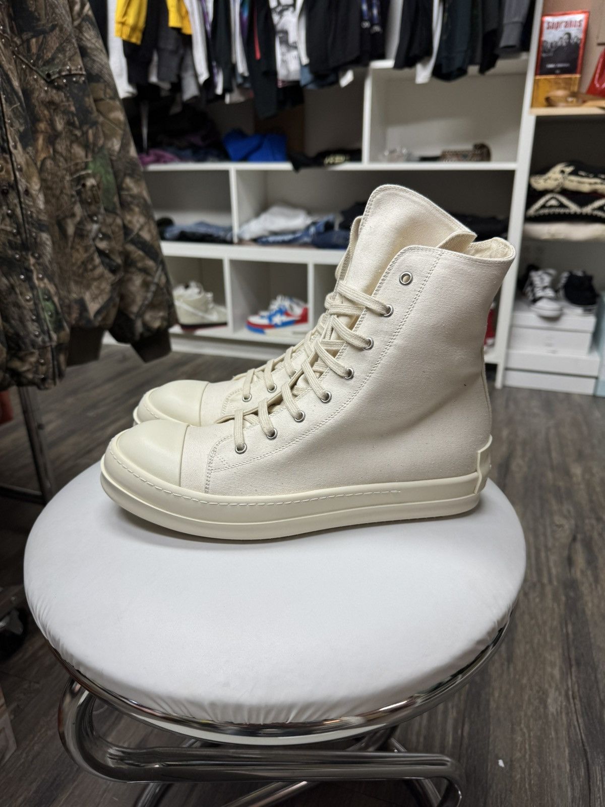Rick Owens Rick Owens DRKSHDW Ramone Hi Top Milk *RARE^ Size US 9.5 / EU 42-43 - 5 Thumbnail