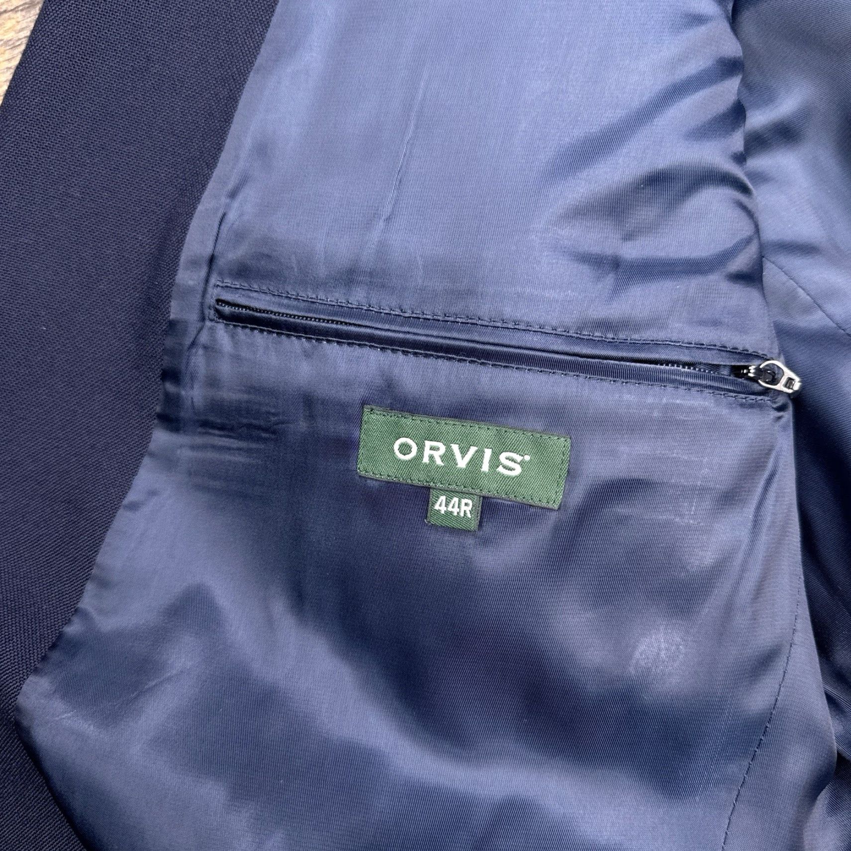 Orvis Orvis Blazer 44R Navy/Blue Three-Button Wool-Blend Sport Coat Jacket Men Regular Notch Lapel Solid Vintage: No Size 44R - 6 Thumbnail