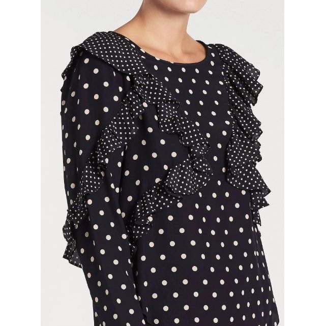 Designer Rebecca Taylor Silk Dot Print Ruffle Top Blouse Size M / US 6-8 / IT 42-44 - 9 Thumbnail