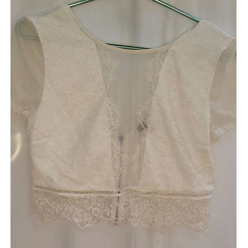 Express Express White Lace Crop Top with Back Zipper Women’s Size M Size M / US 6-8 / IT 42-44 - 3 Thumbnail