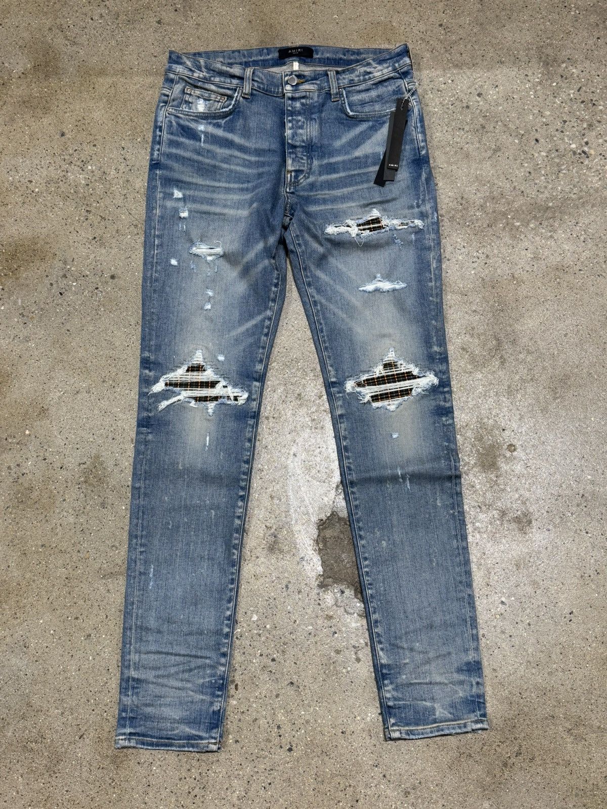 Amiri MX1 Neon Plaid Clay Indigo Jeans NEW 1200$