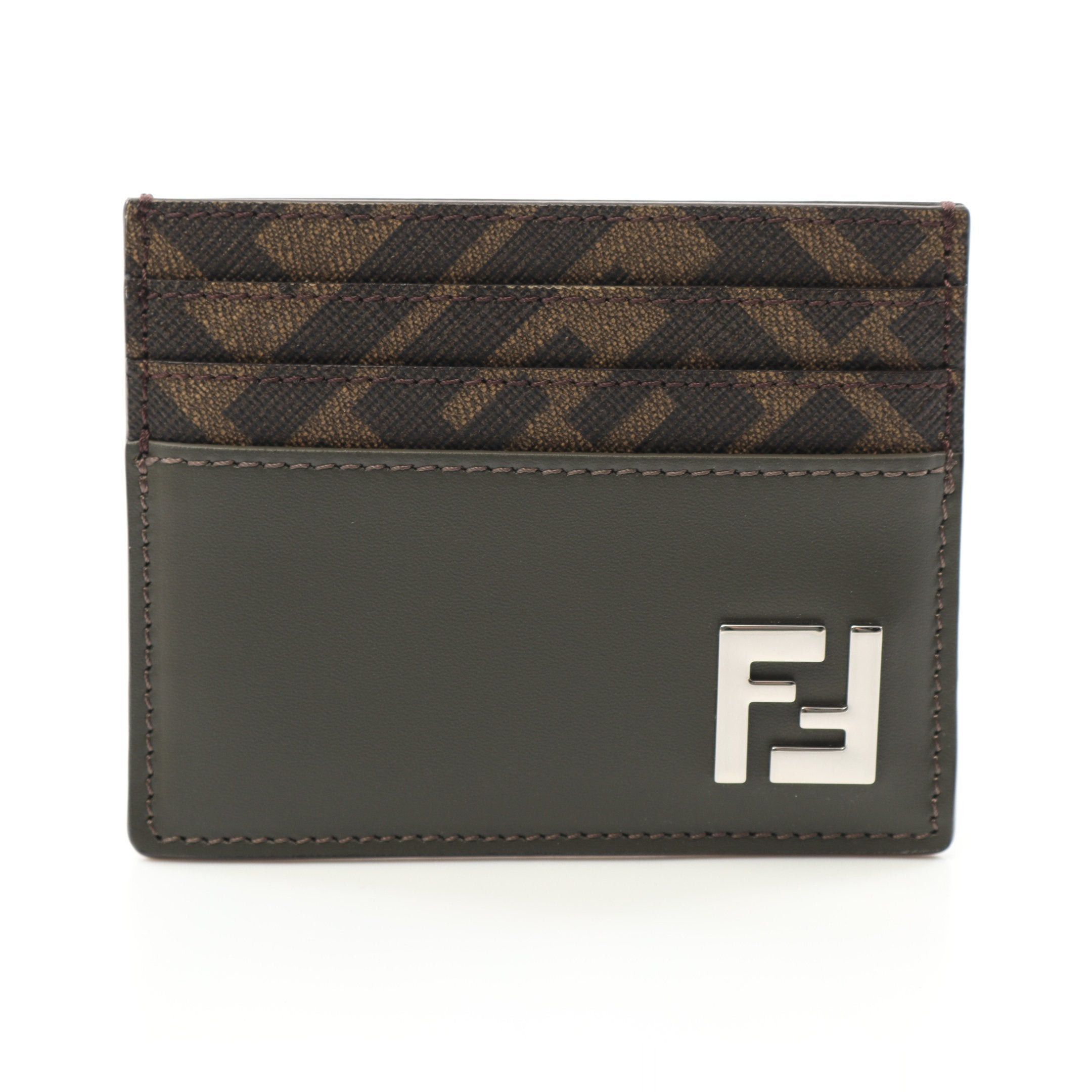 Fendi Fendi Ff Logo Card Case Leather Dark Green Brown Black Size ONE SIZE - 1 Thumbnail