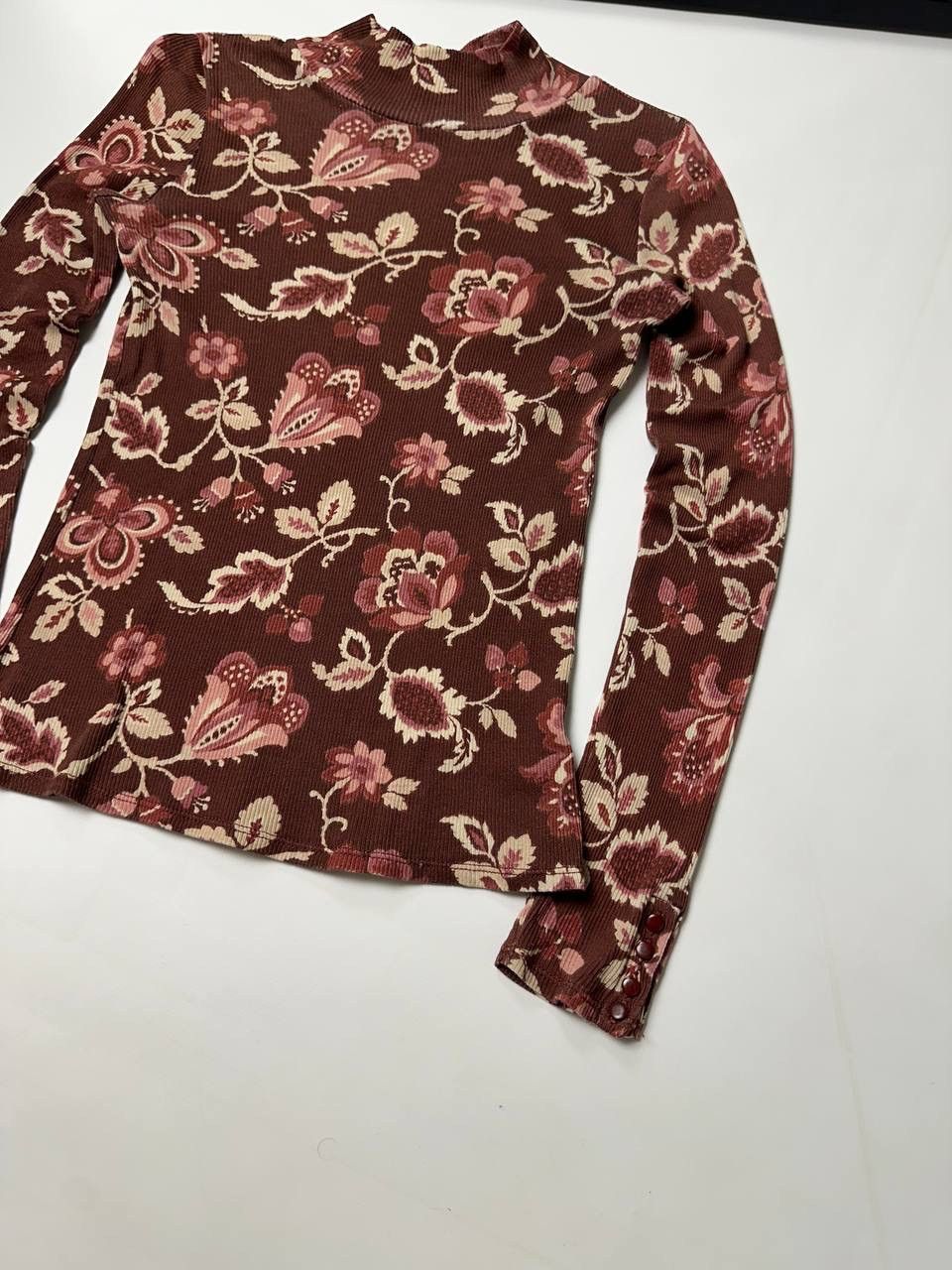 Sezane Sézane Floral Print Mock Neck Top Long-sleeve Luxury Paris Size S / US 4 / IT 40 - 4 Thumbnail