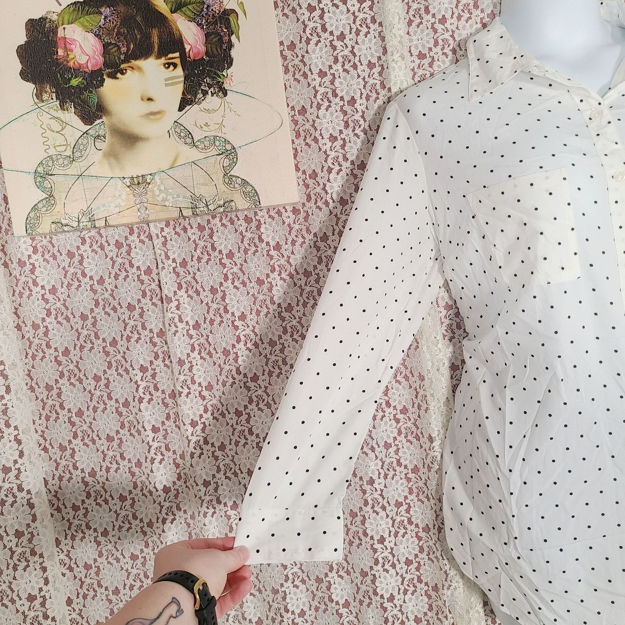 Faded Glory NWT faded glory white polka dot button down shirt size large Size L / US 10 / IT 46 - 8 Thumbnail