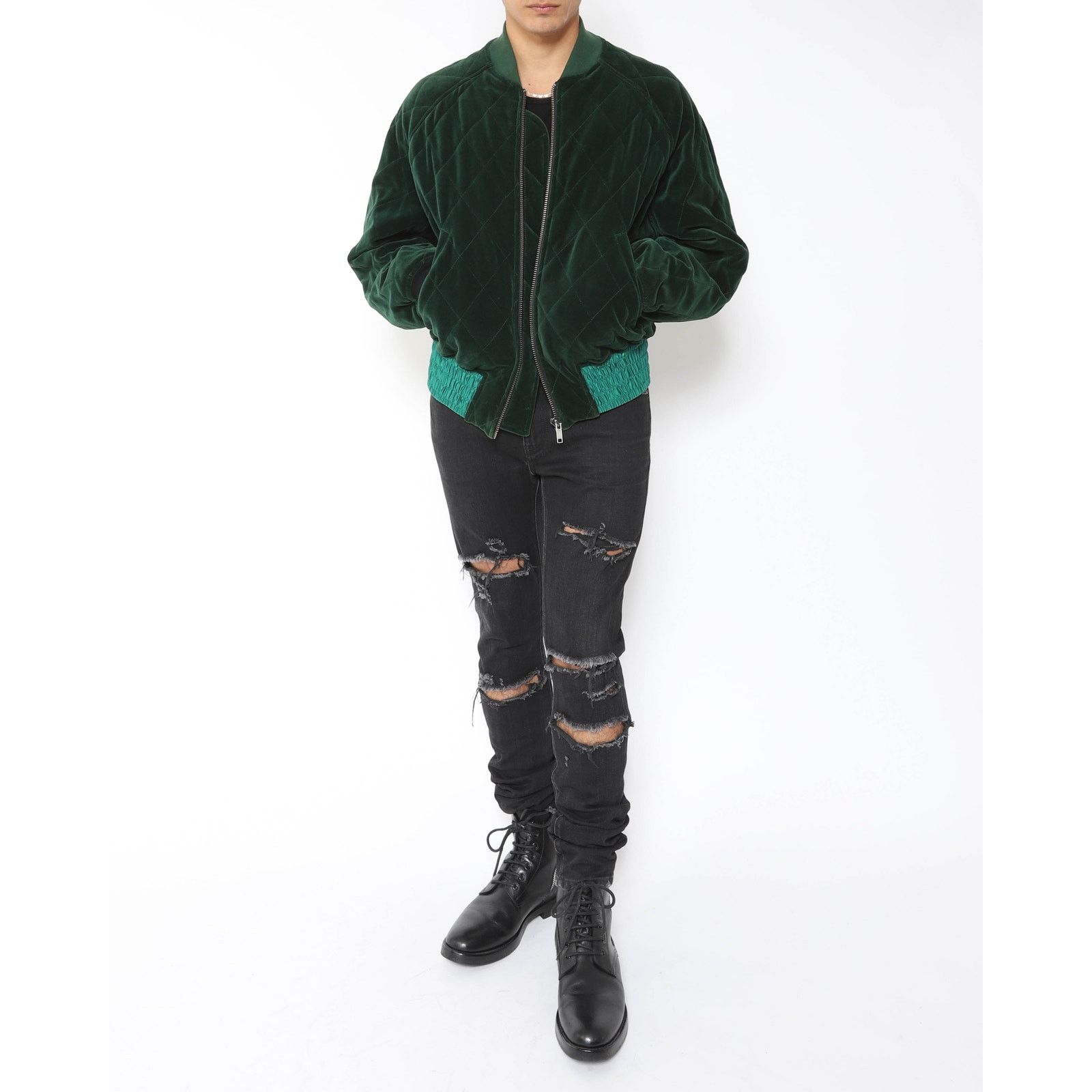 Haider Ackermann FW19 Quilted Bomber in Green Velvet Size US L / EU 52-54 / 3 - 7 Thumbnail