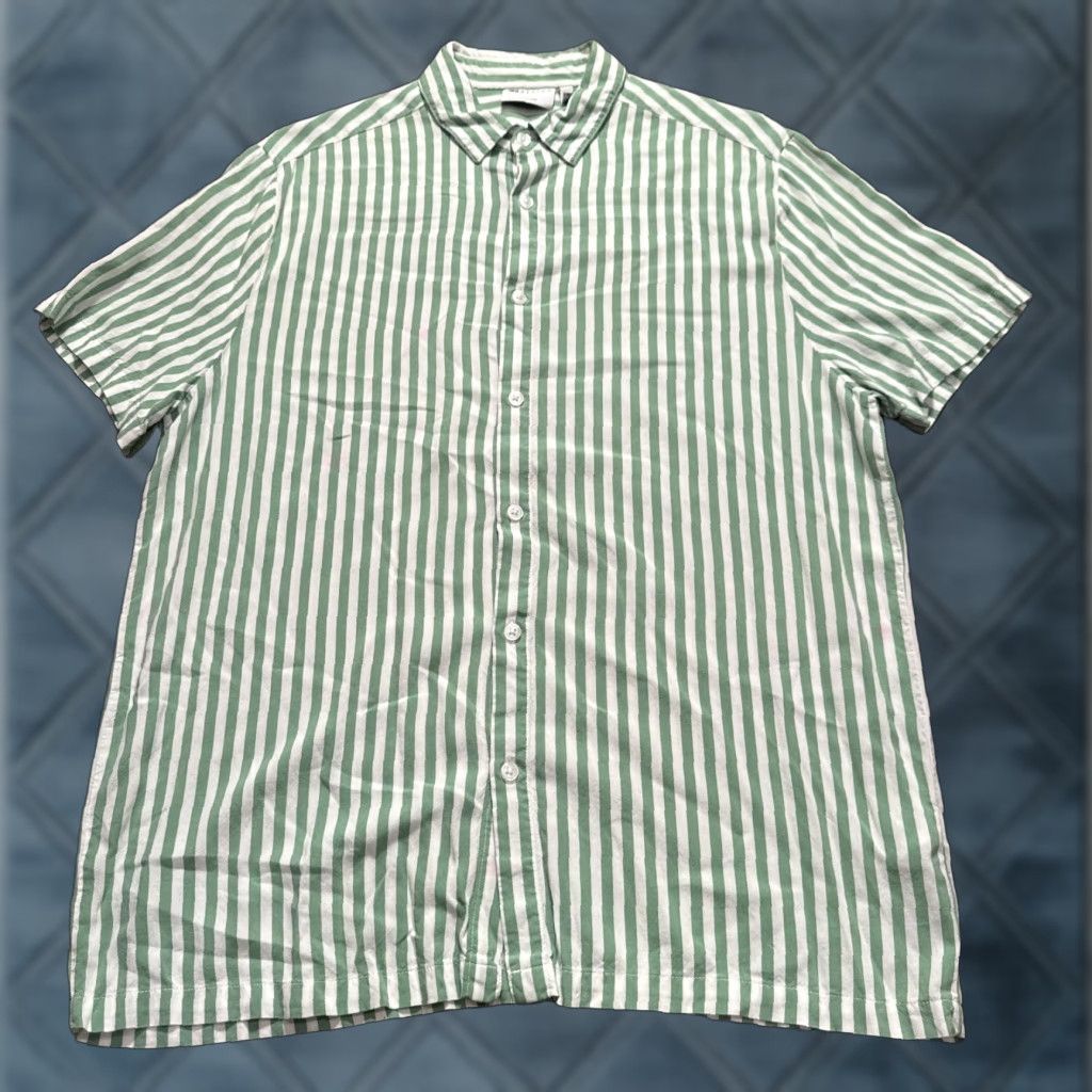 Asos ASOS Shirt Mens Small Green Stripe Viscose Short Sleeve Button UP Costal Adult Size US S / EU 44-46 / 1 - 1 Thumbnail
