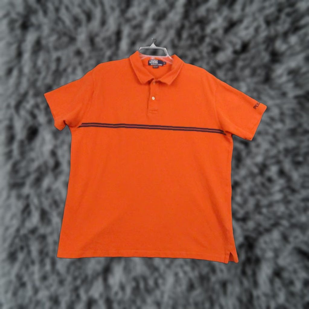 Polo Ralph Lauren Polo Ralph Lauren Shirt XL Men's Orange Blue Stripe POLO Logo Short Sleeve - Polo, Shirt, Men, XL, Orange, Stripe, Logo, Short Sleeve, Colorful, 90s? Size US XL / EU 56 / 4 - 1 Thumbnail