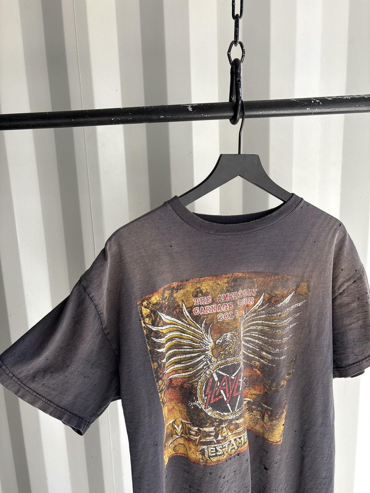 Band Tees Vintage Slayer Shirt Faded Distressed Grunge Band Thrashed Size US XL / EU 56 / 4 - 4 Thumbnail