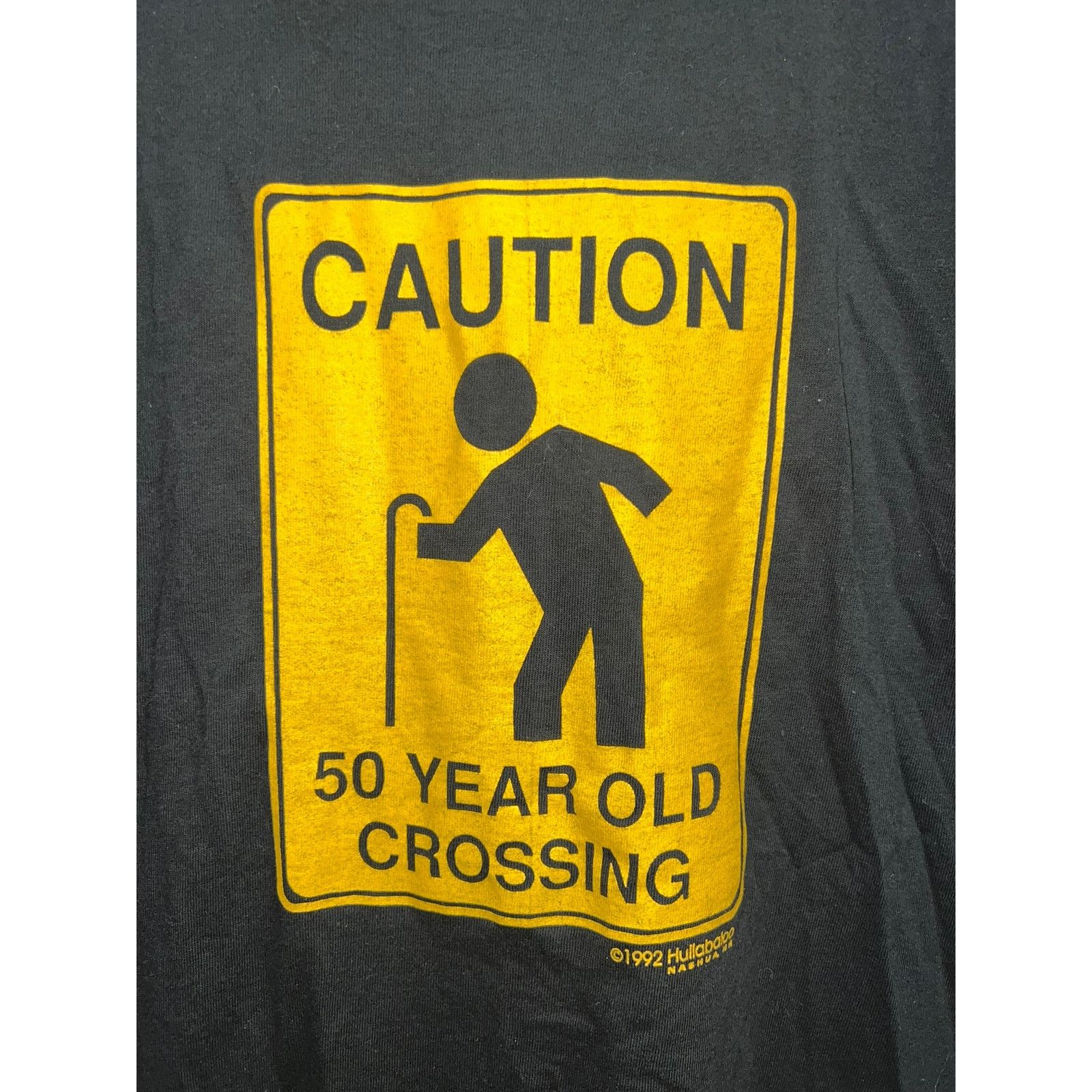 Fruit Of The Loom Vintage 50 Year Old Shirt Crossing Walk Sign 1992 Black Tee Size US L / EU 52-54 / 3 - 2 Thumbnail