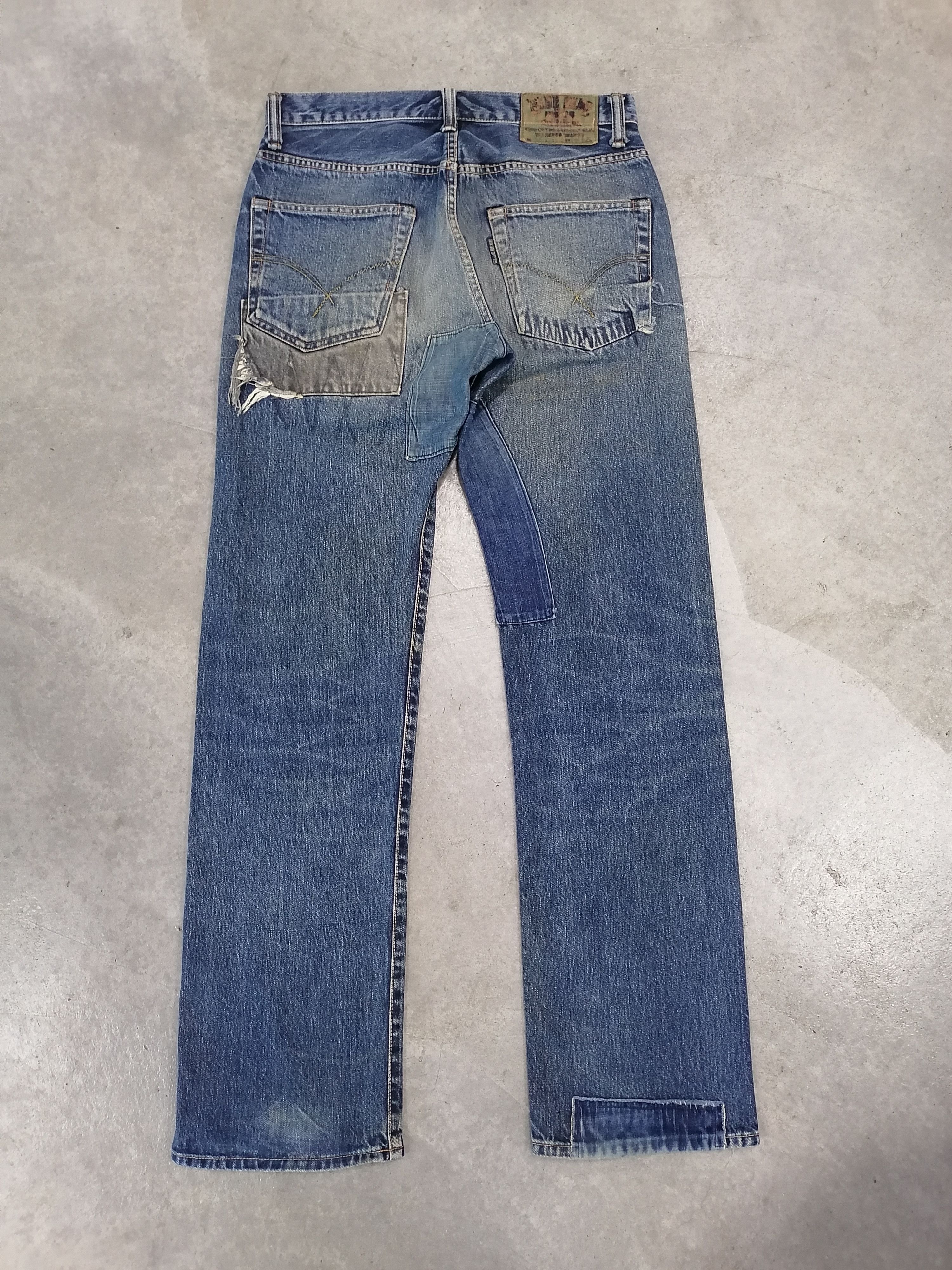 Blue Blue Japan × Japanese Brand Blue Blue Japan Patchwork Distressed Denim Pants Size US 31 - 11 Thumbnail