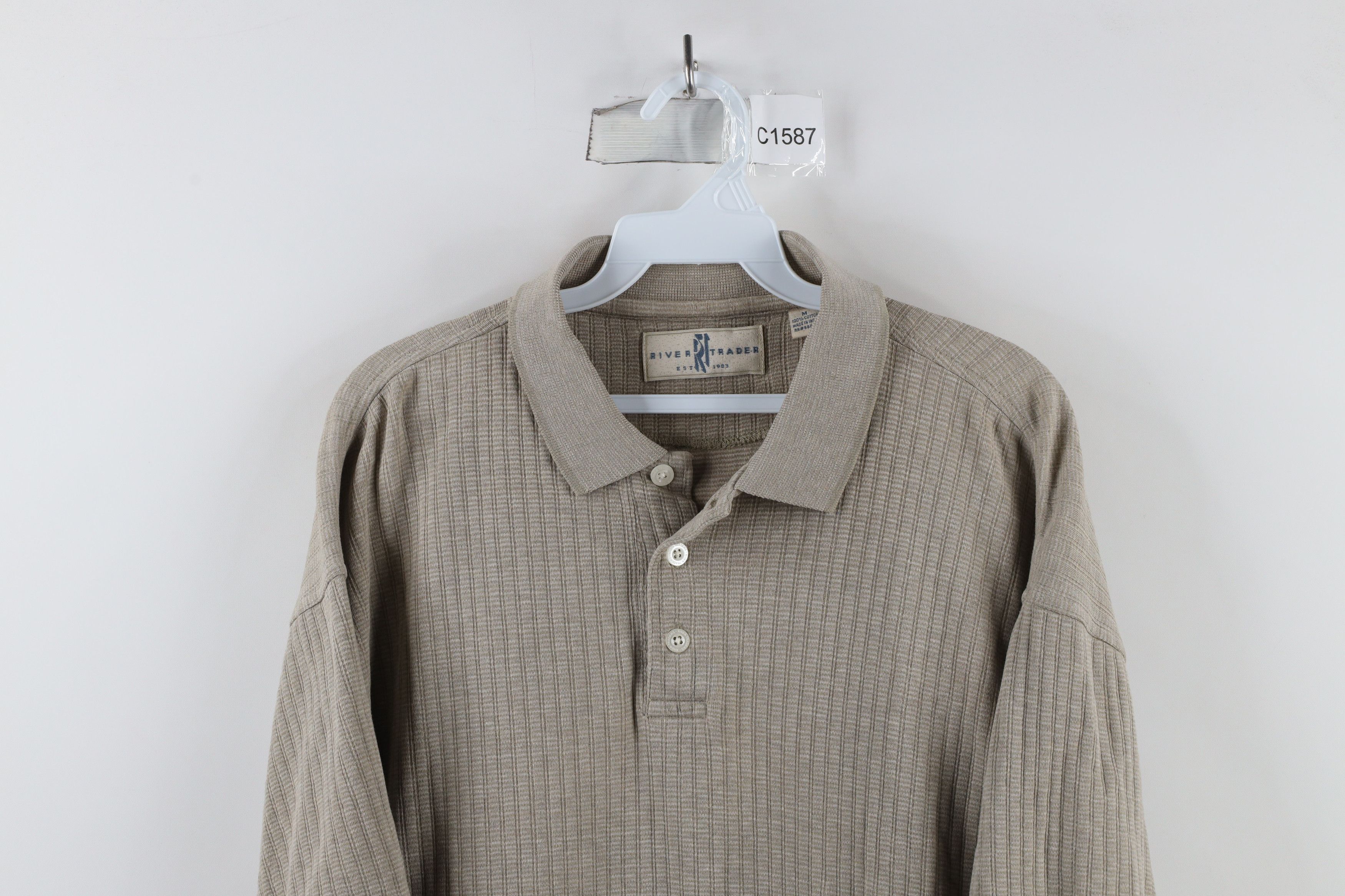 Vintage Vintage 90s Streetwear Ribbed Knit Collared Polo Beige Size US M / EU 48-50 / 2 - 2 Thumbnail