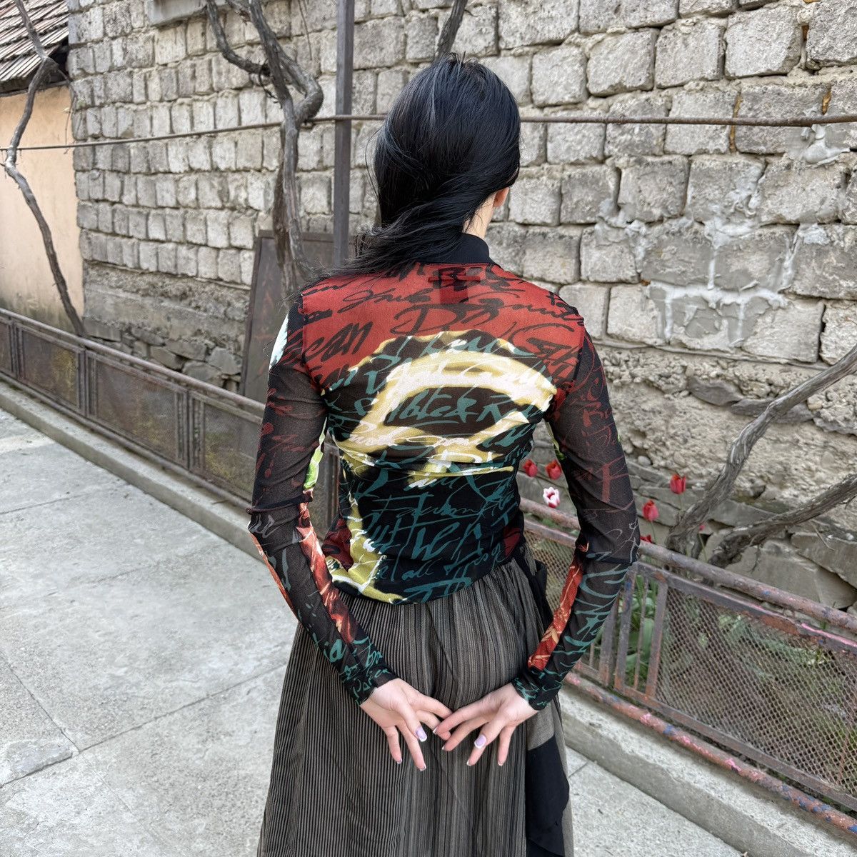 Jean Paul Gaultier FW1997 JPG Fight Racism Face Mesh Long Sleeve