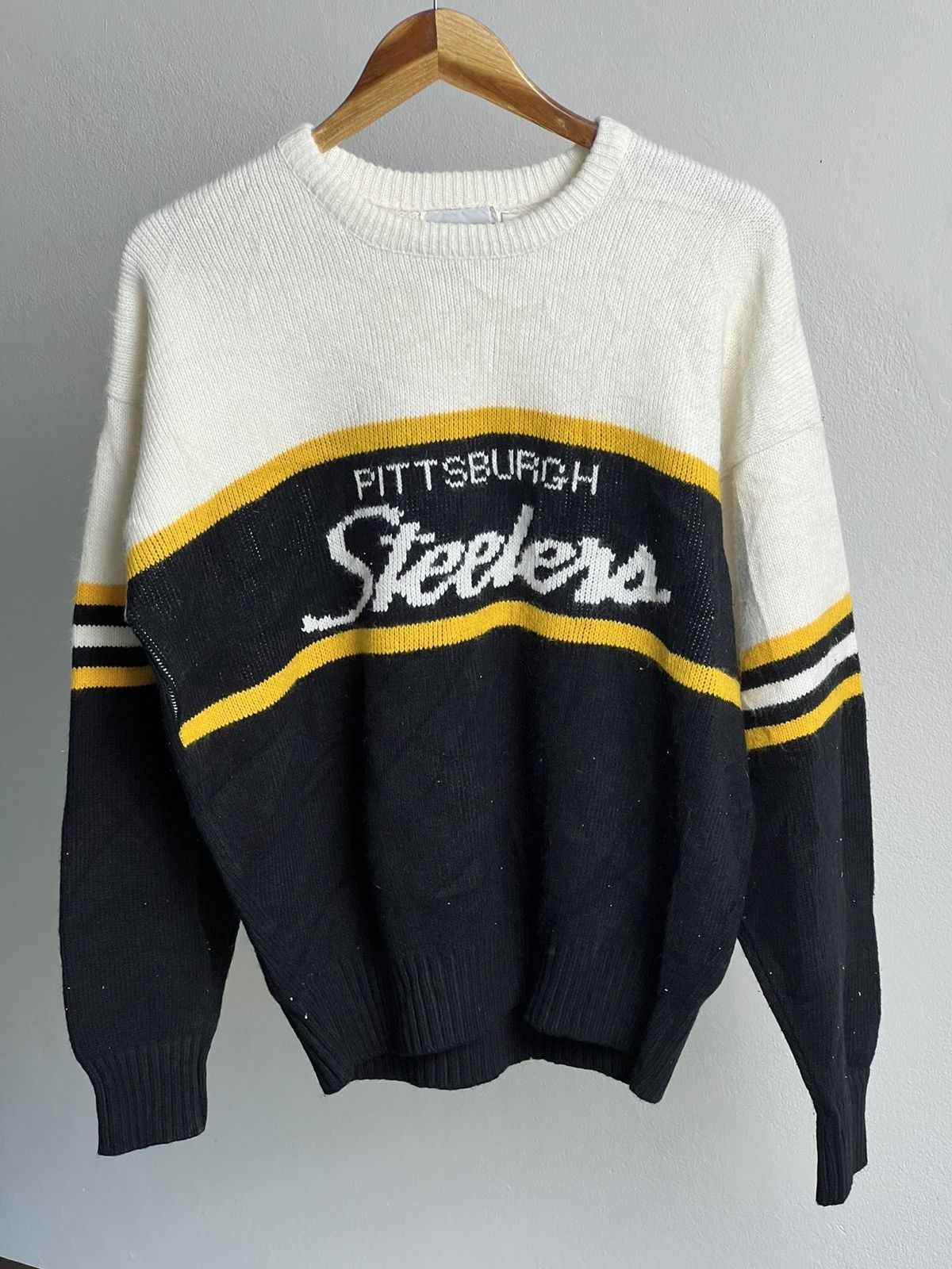 image of Nfl x Sports Specialties VTG Pittburgh Steelers Knit Sweter in Black White, Men's (Size Large)