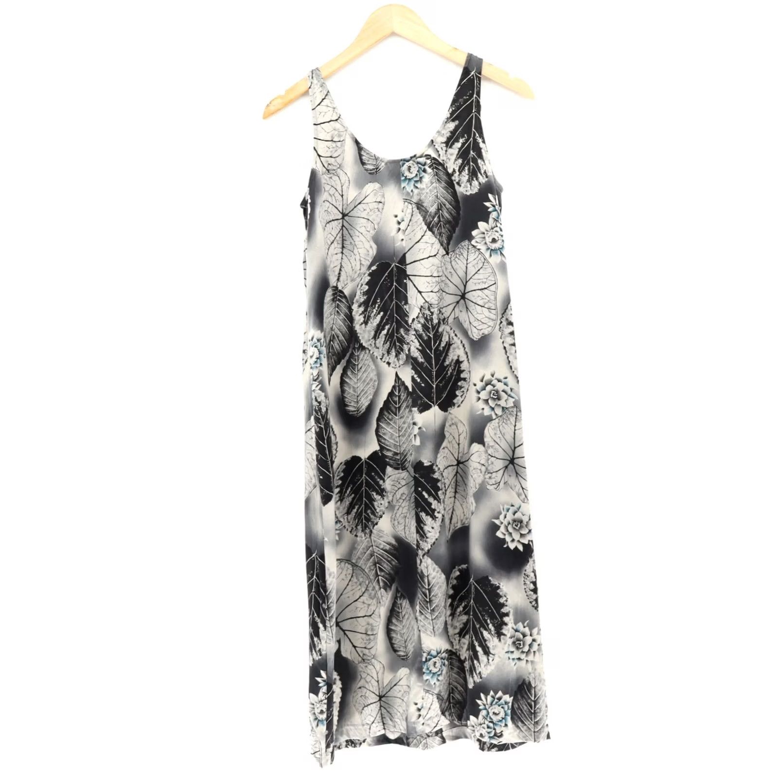 Vintage Dana Buchman Vintage Silk Sleeveless Botanical Leaf Print Midi Slip Dress Sz 6P Black 100% Silk A-Line Spring Summer Women Dresses Size M / US 6-8 / IT 42-44 - 3 Thumbnail