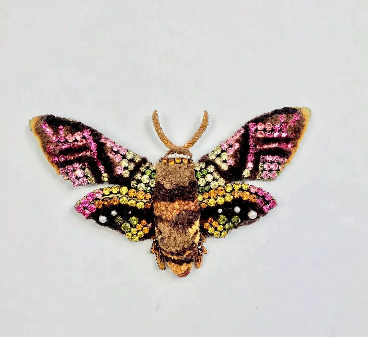 image of Gucci Pearl And Crystal Large Moth Brooch, Women's