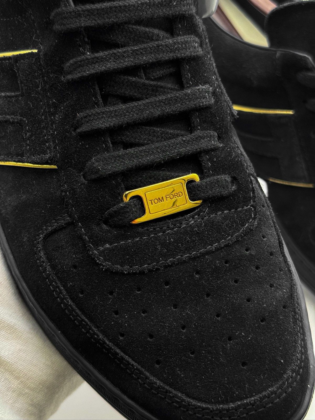 Tom Ford Tom Ford Radcliffe Black Suede Gold Hardware Luxury Sneakers Size US 10 / EU 43 - 5 Thumbnail