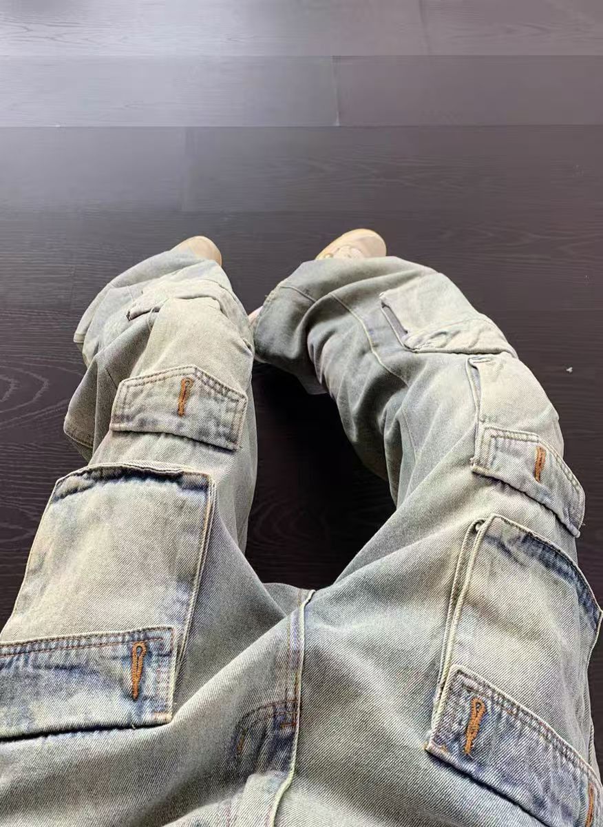 Japanese Brand × Jean Vintage street straight micro flare multi-pocket jeans Size US 31 - 2 Thumbnail
