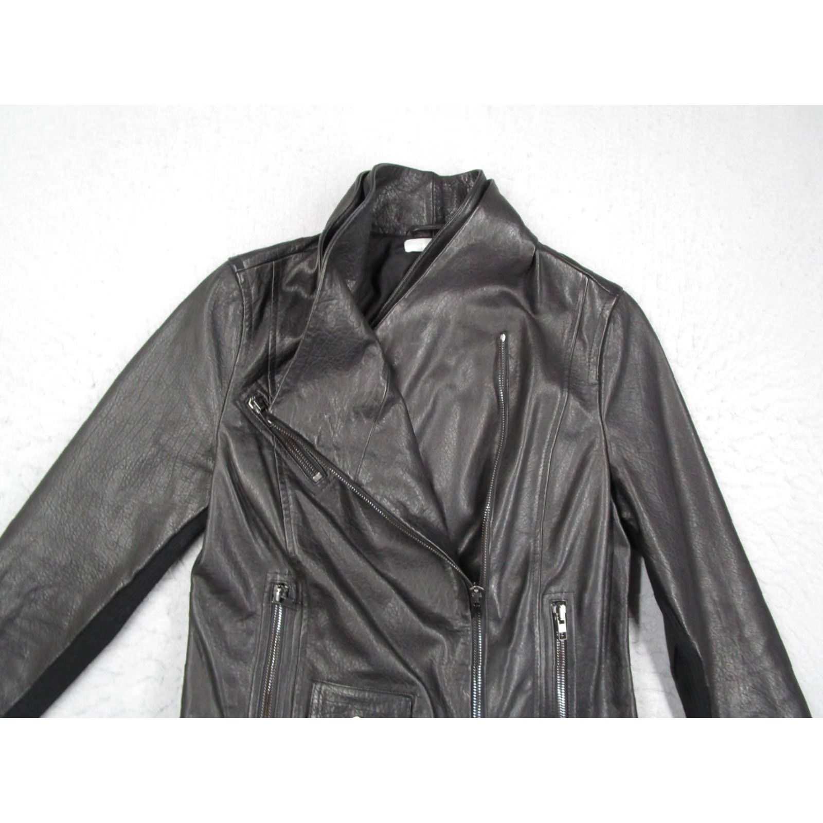 Vince Vince Jacket Womens M Black Lamb Leather Moto Asymmetrical Zip Biker Jacket Size M / US 6-8 / IT 42-44 - 2 Thumbnail
