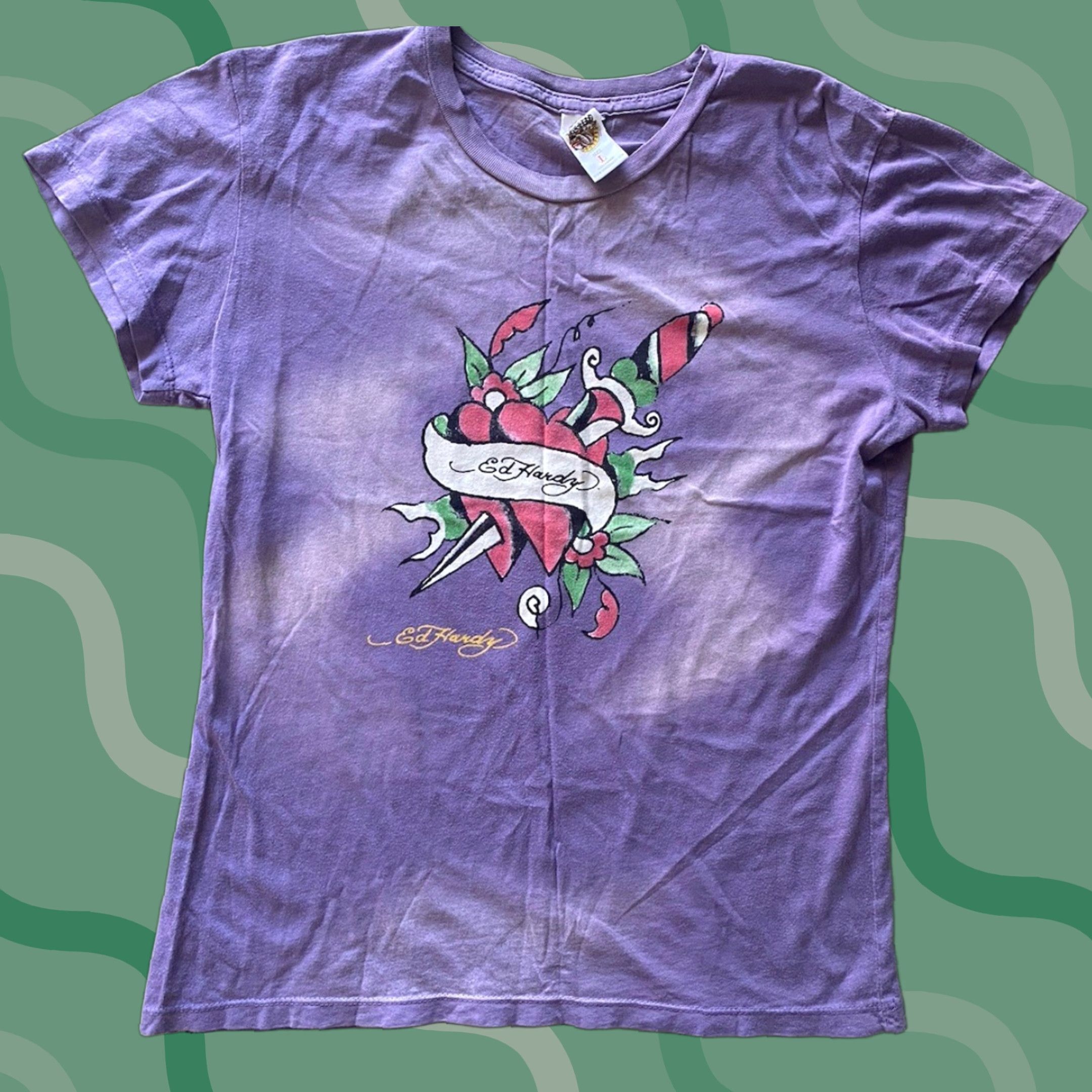 Ed Hardy Ed Hardy T-Shirt Women L Purple Short Sleeve Dagger Heart Knit Shirt Size L / US 10 / IT 46 - 1 Thumbnail