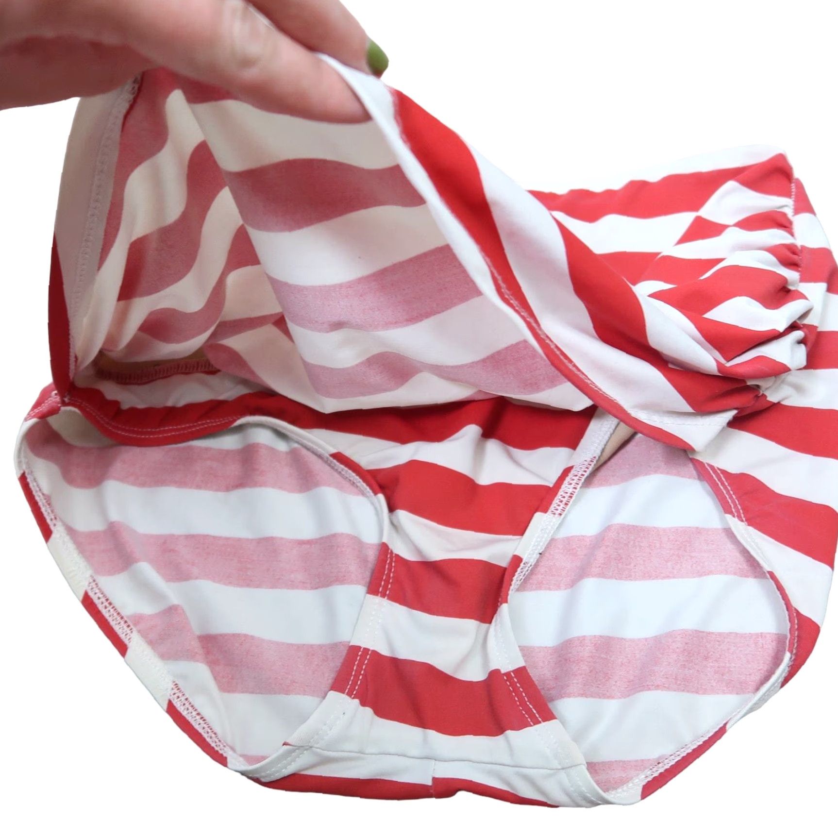 Vintage VINTAGE 70s red and white striped ruched bikini swimsuit bottoms High-Waisted 12 Women Size 34" / US 12 / IT 48 - 2 Thumbnail