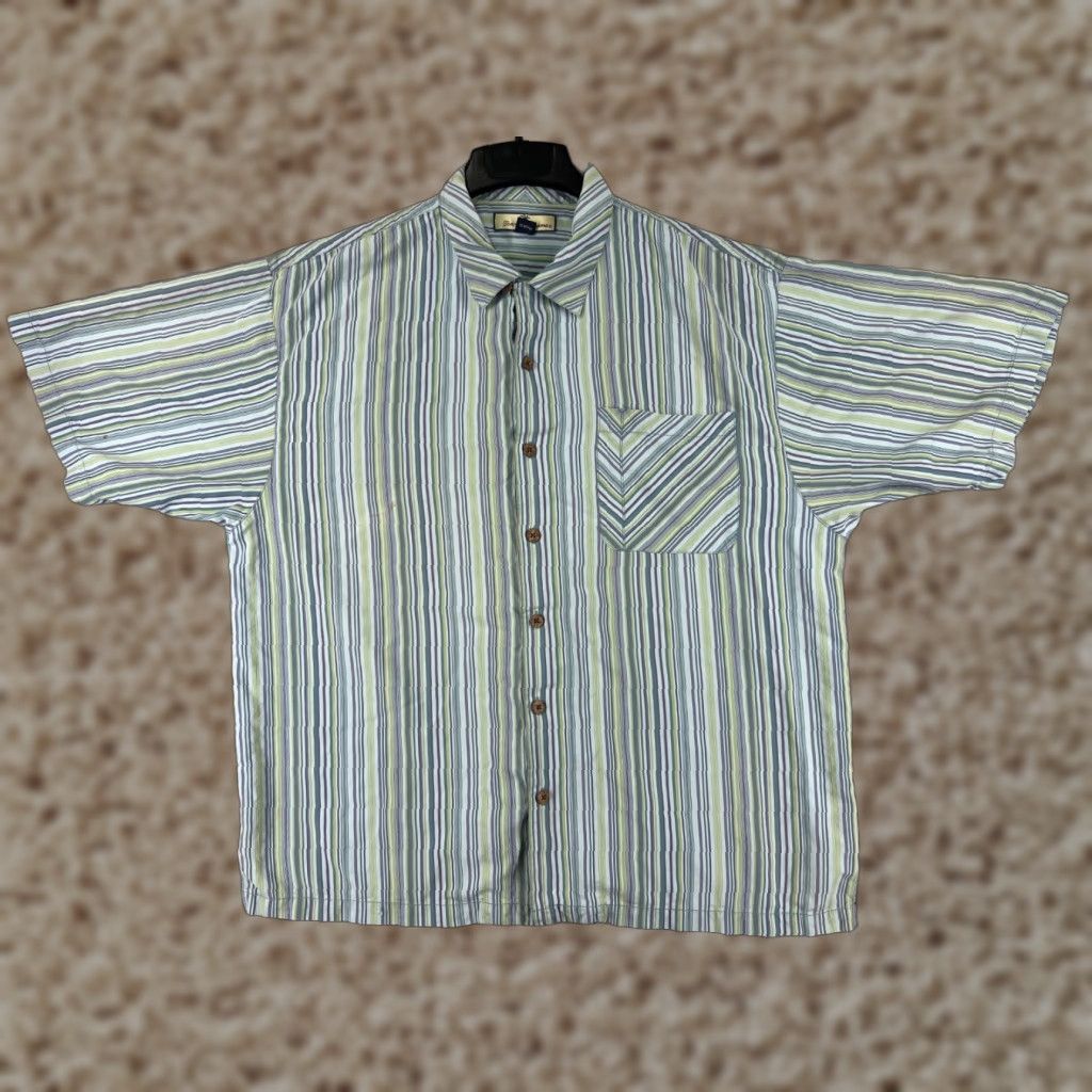 Tommy Bahama Tommy Bahama Shirt Men XL Blue Green Striped Silk Button Up Hawaiian Size US XL / EU 56 / 4 - 1 Thumbnail